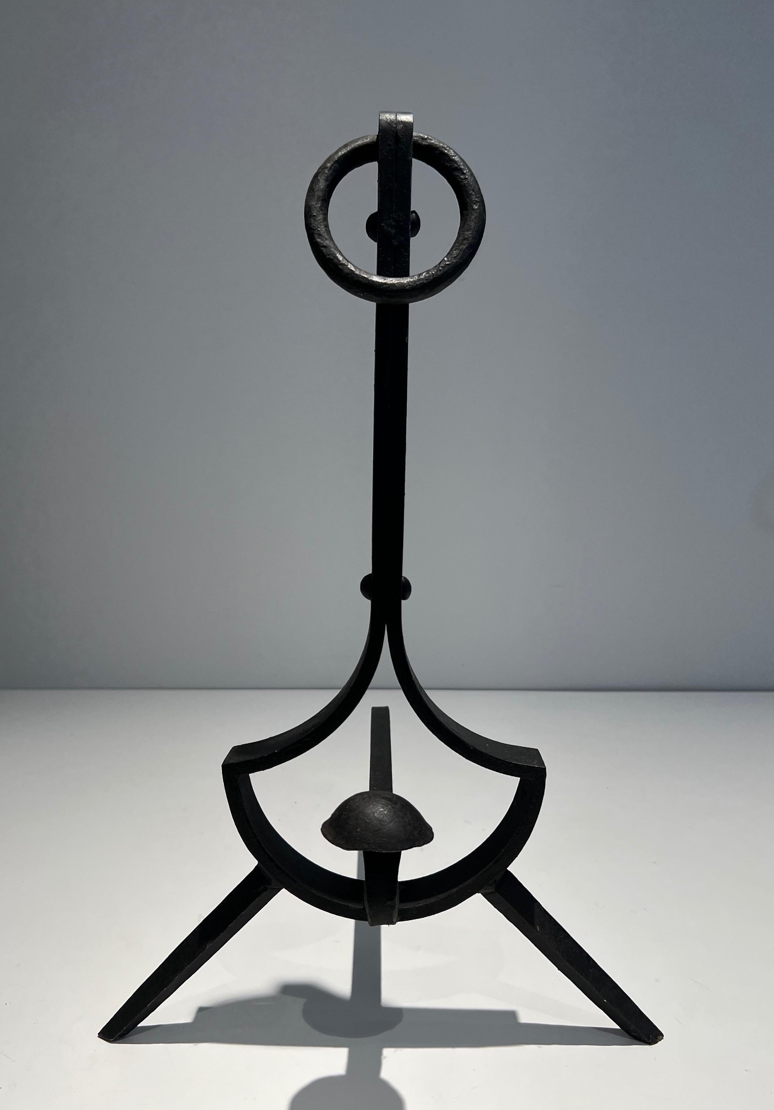 Pair of Modernist Cast Iron and Wrought Iron Andirons For Sale 10