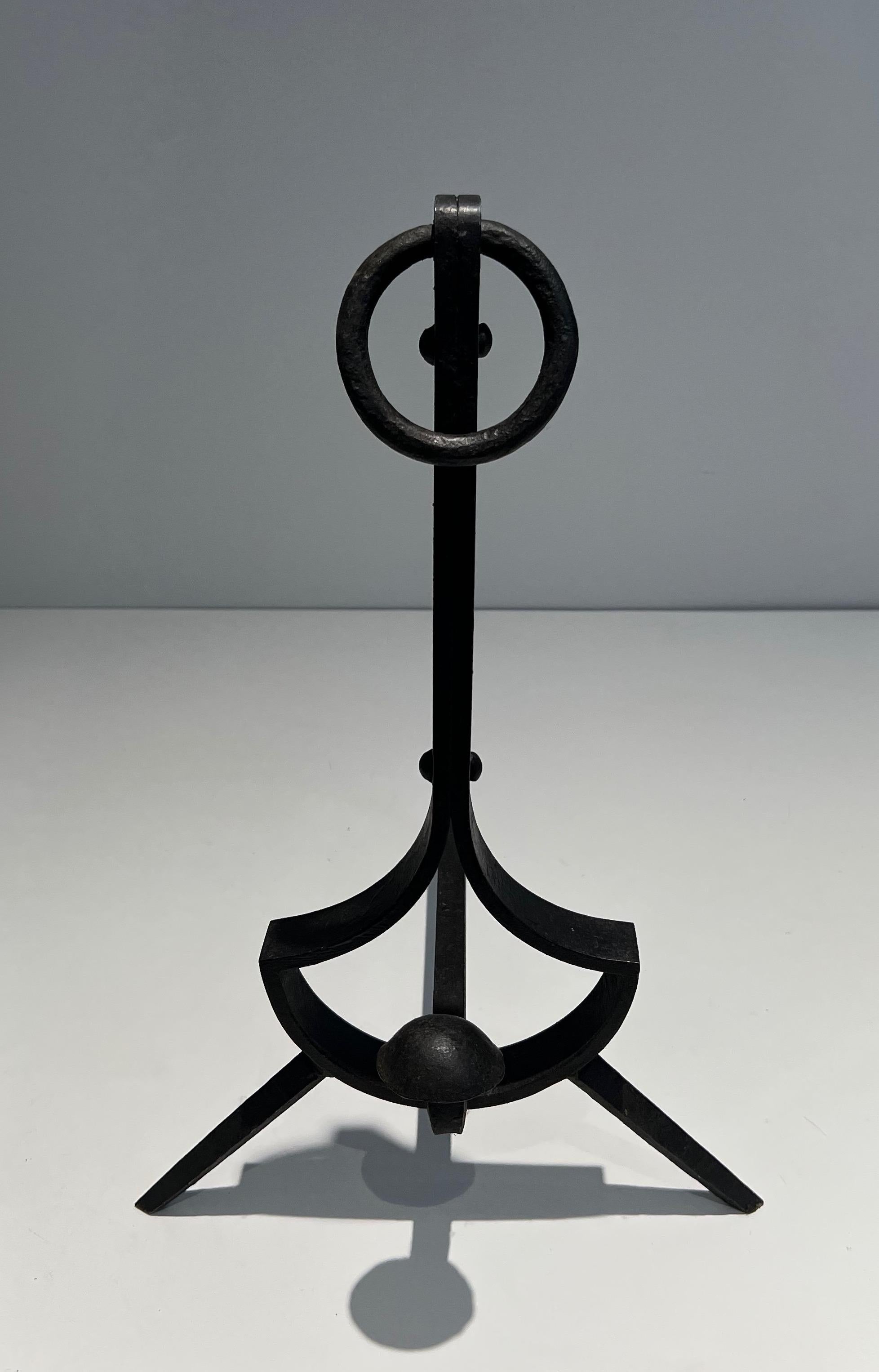 Pair of Modernist Cast Iron and Wrought Iron Andirons For Sale 11