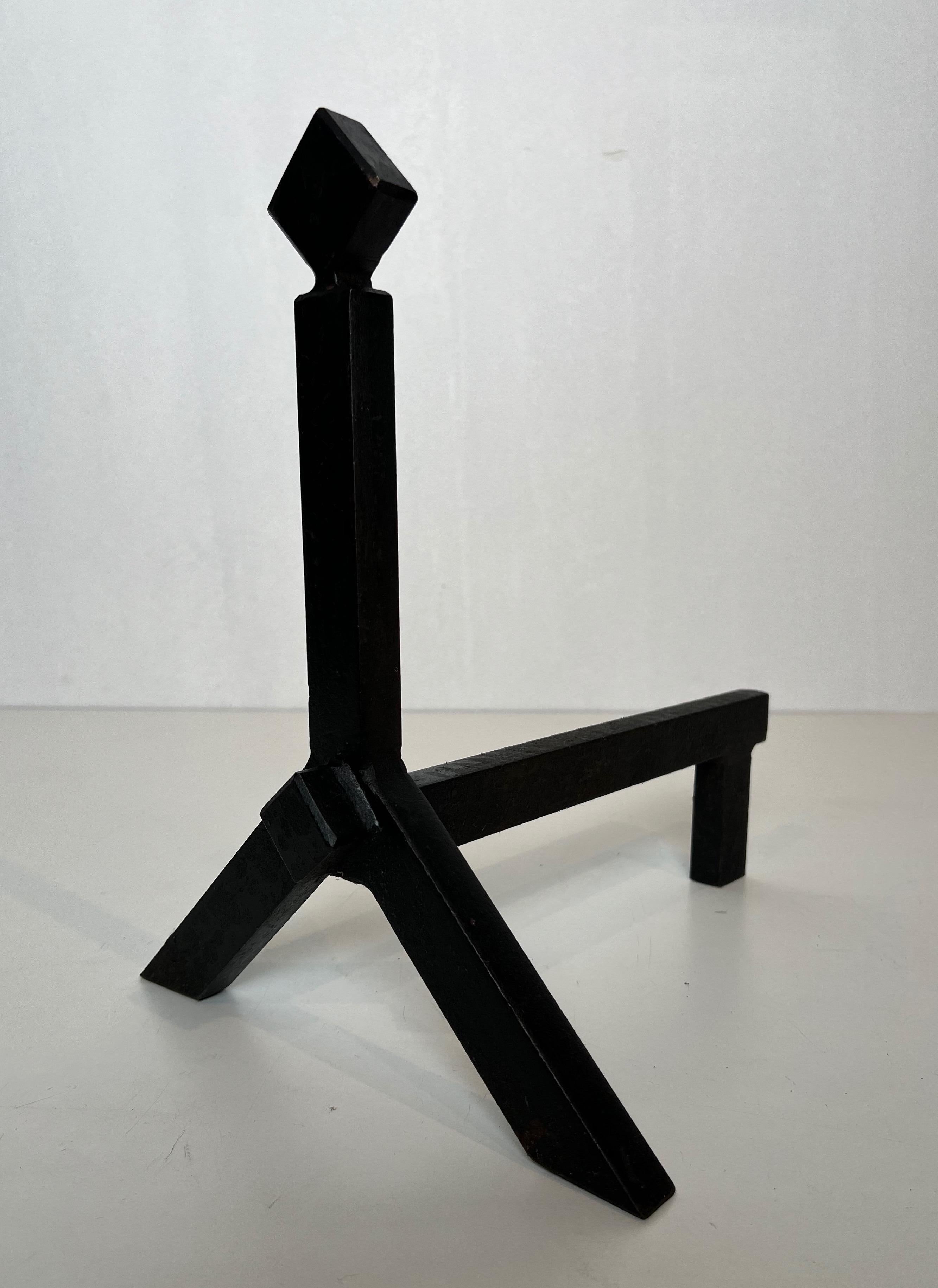 Pair of Modernist Cast Iron and Wrought Iron Andirons For Sale 2