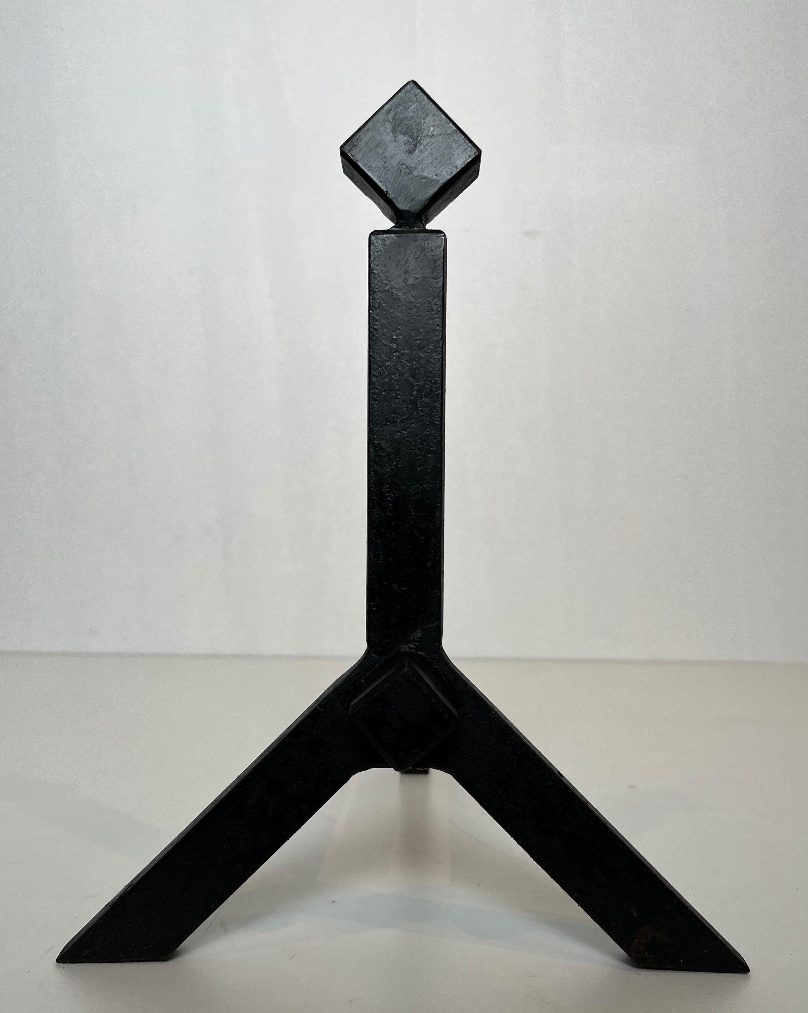 Pair of Modernist Cast Iron and Wrought Iron Andirons For Sale 3