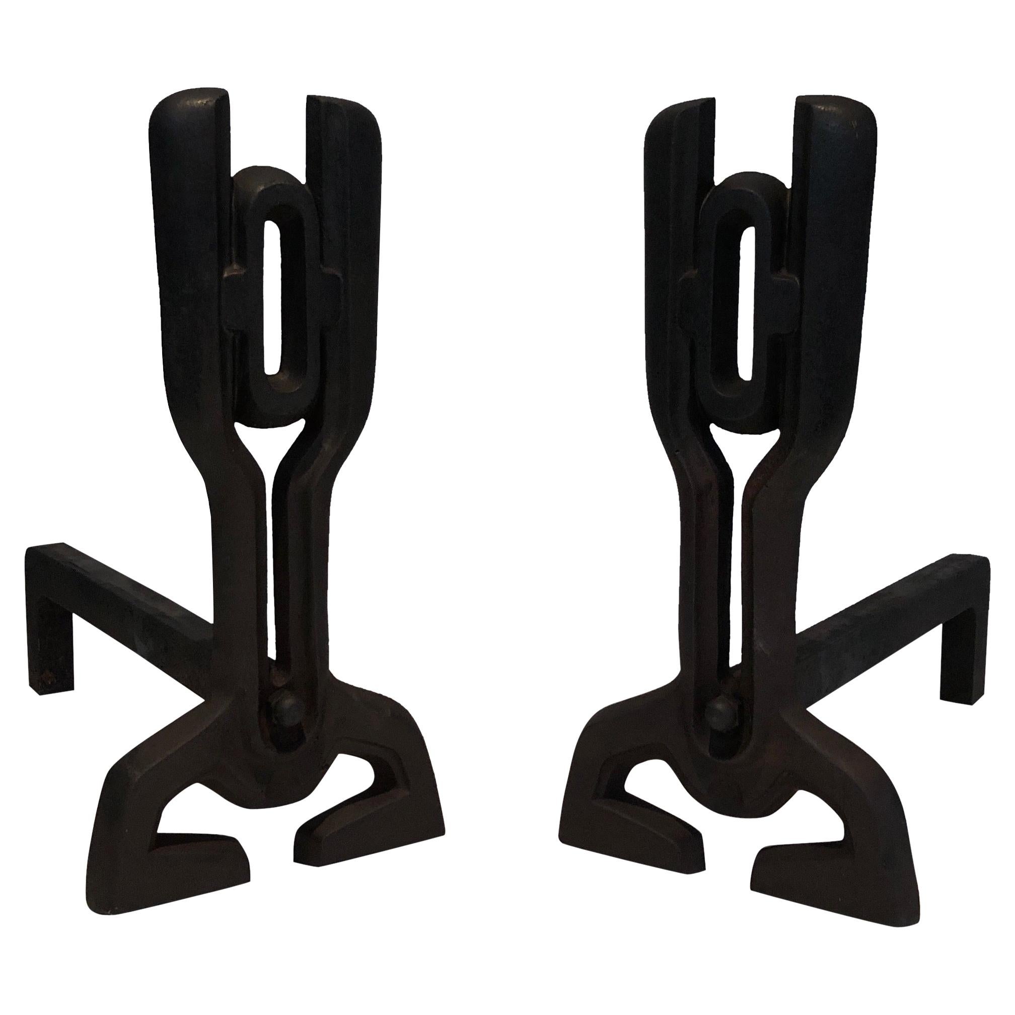 Wrought Iron Cresset Andirons, English, circa 1800 For Sale at 1stDibs