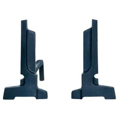 Pair of modernist cast iron andirons circa 1970