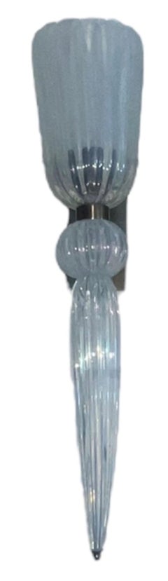 Pair of Modernist Celadon Opaline Murano Glass & Brass Sconces. 21st Century