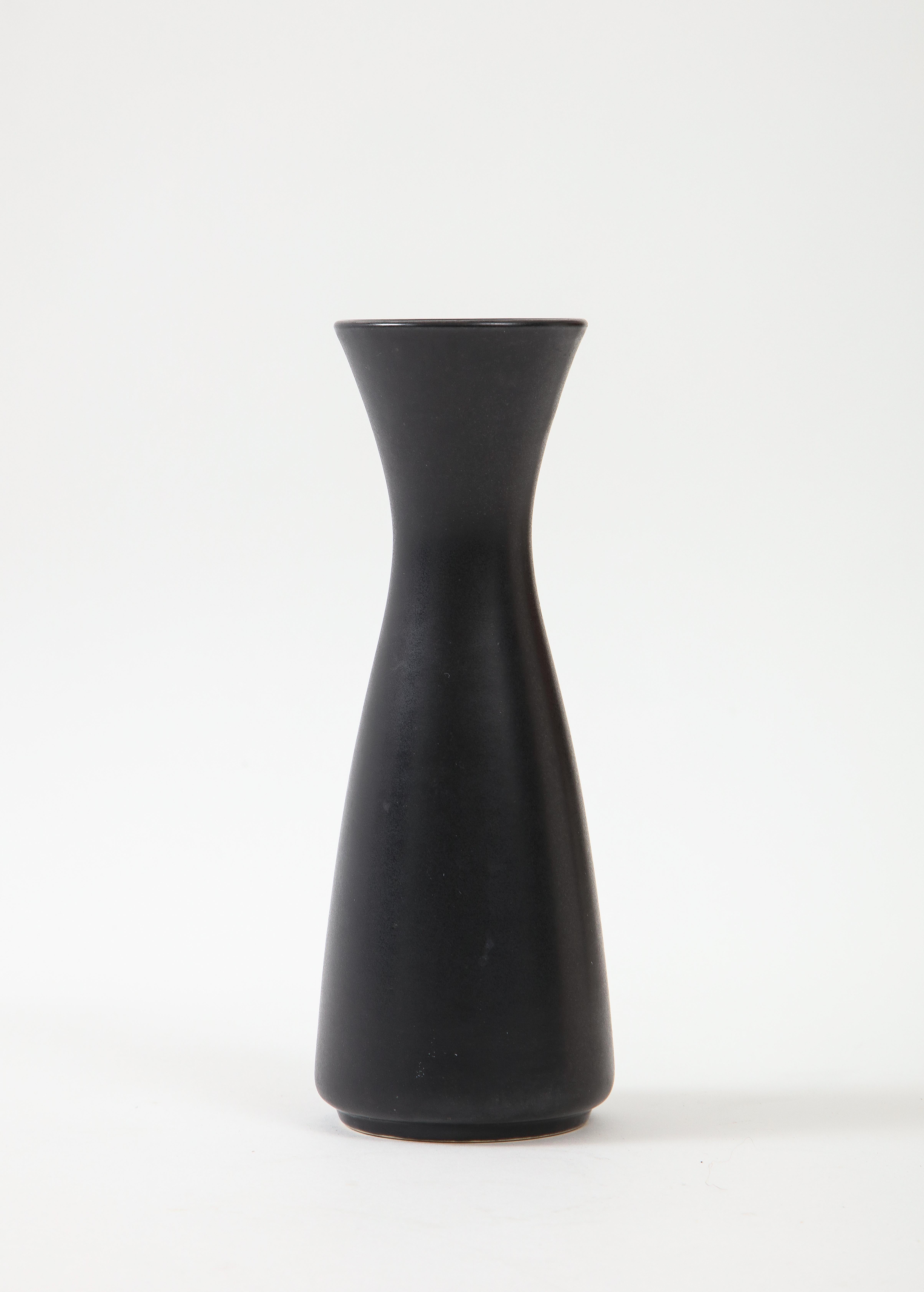 Pair of Modernist Ceramic Matte Black Vases, France, 1950's 6