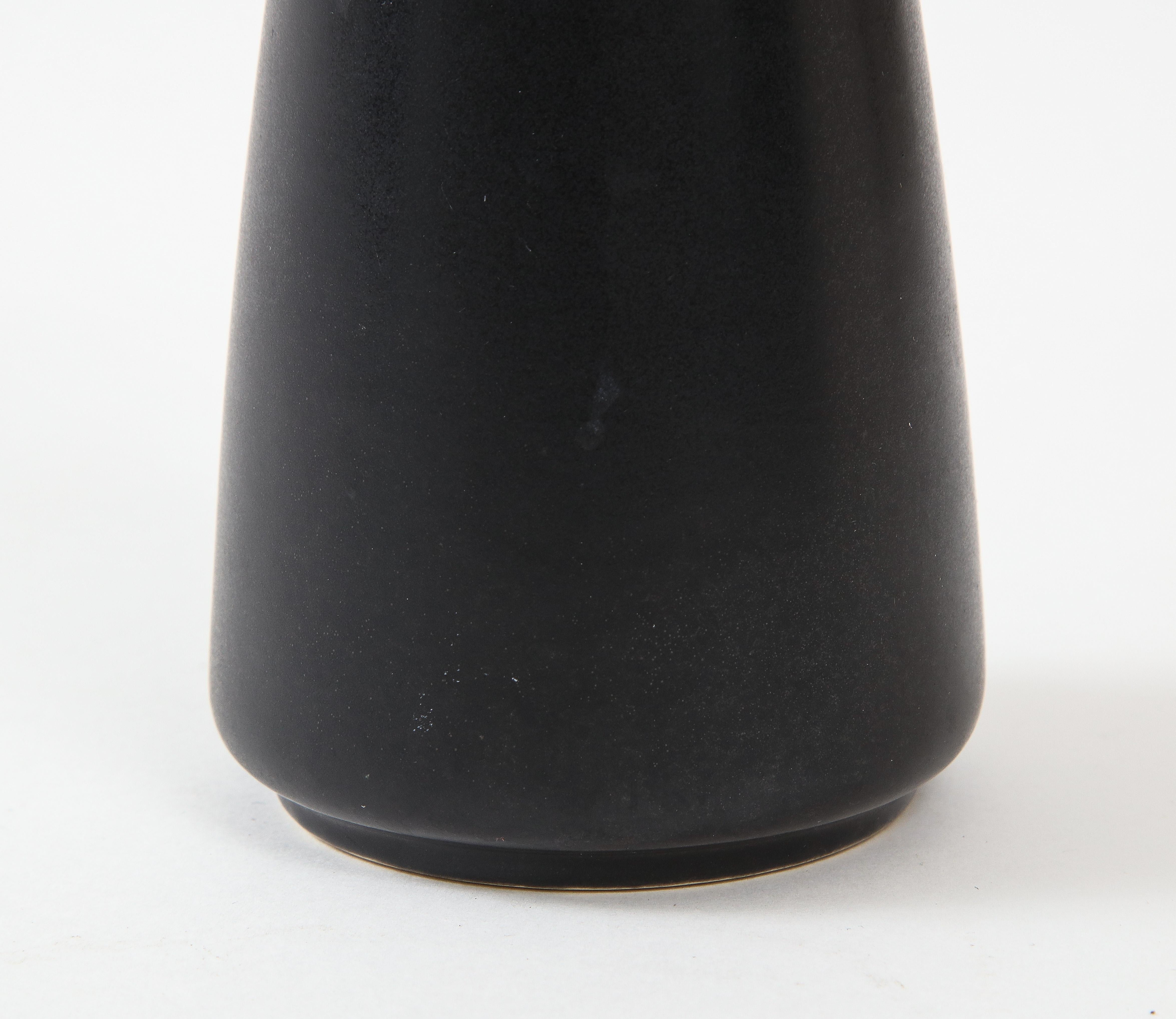 Pair of Modernist Ceramic Matte Black Vases, France, 1950's 7