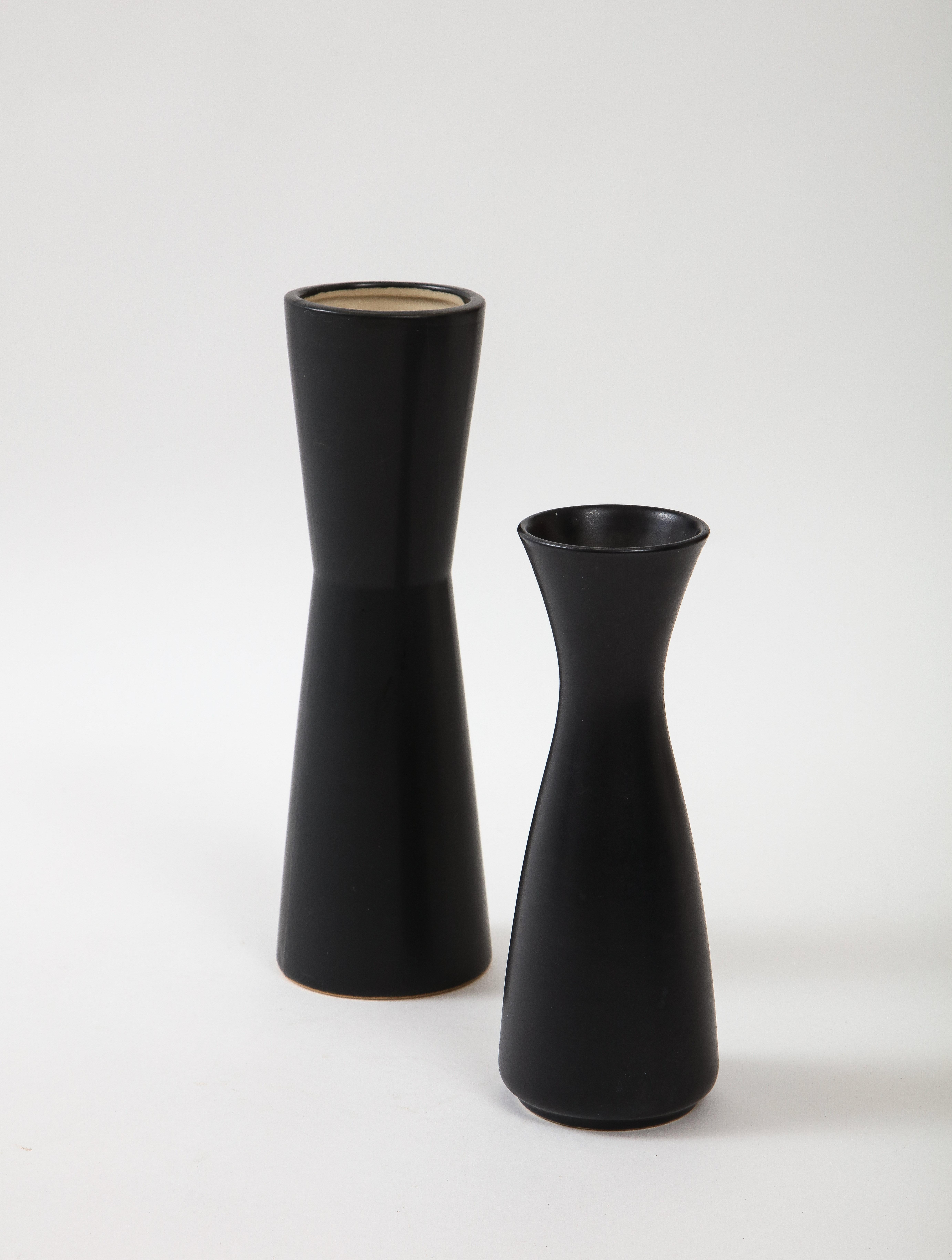 Pair of Modernist Ceramic Matte Black Vases, France, 1950's 1