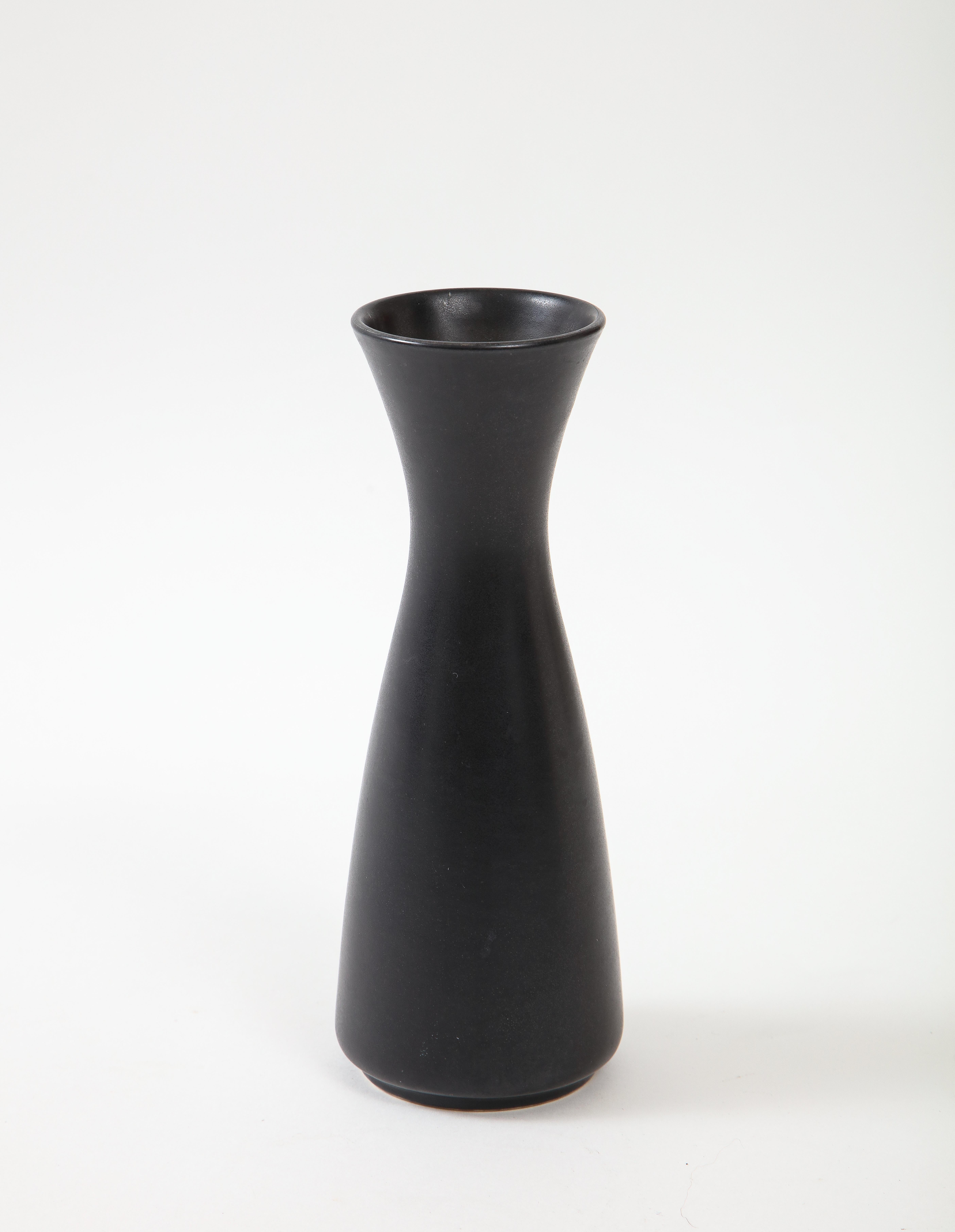 Pair of Modernist Ceramic Matte Black Vases, France, 1950's 2