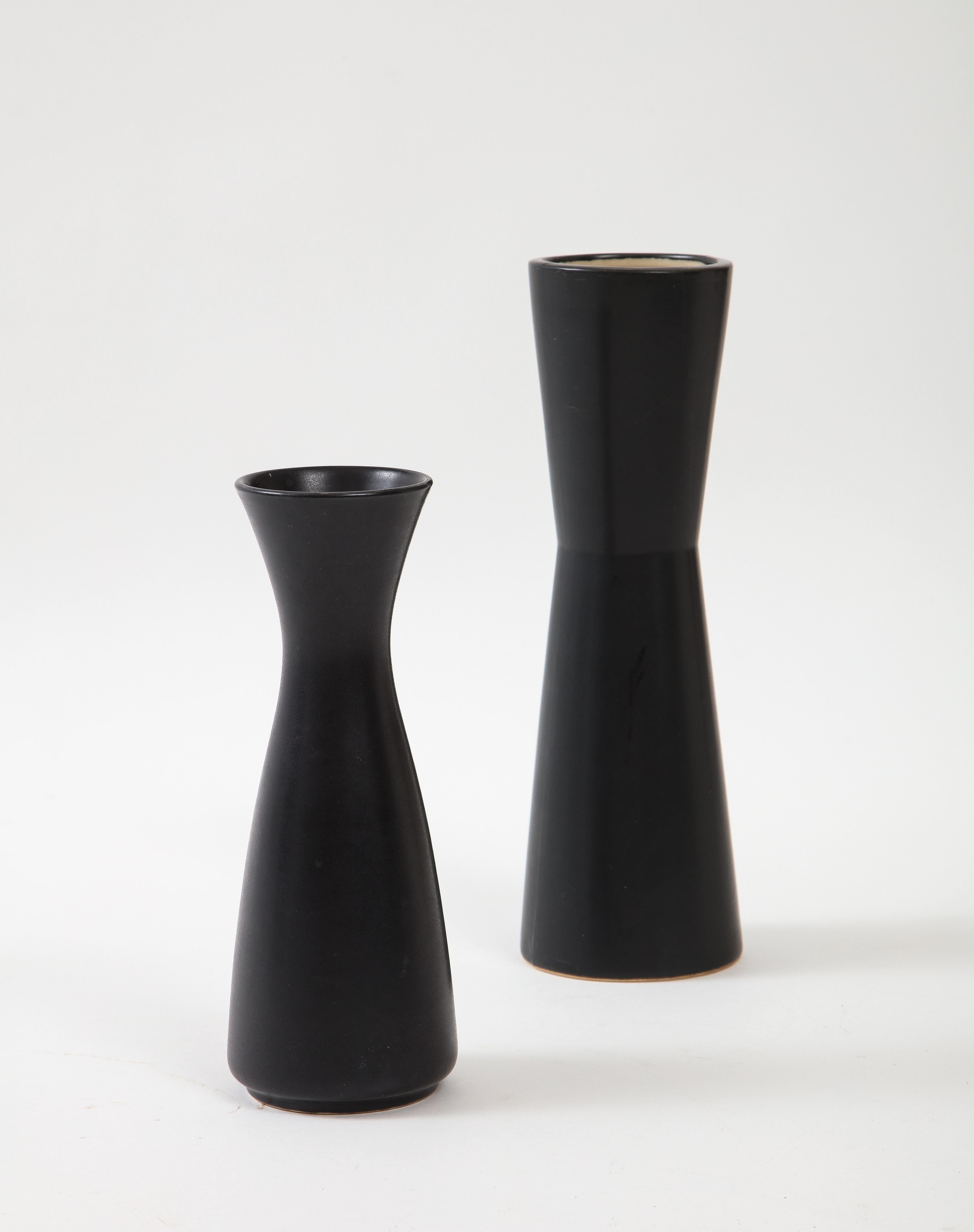 Pair of Modernist Ceramic Matte Black Vases, France, 1950's 3