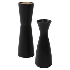 Pair of Modernist Ceramic Matte Black Vases, France, 1950's