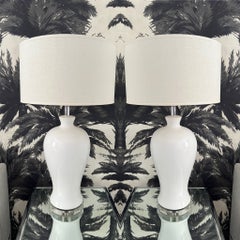 Pair of Modernist Ceramic Urn Lamps in White Glaze with Lucite Bases, c. 1960's
