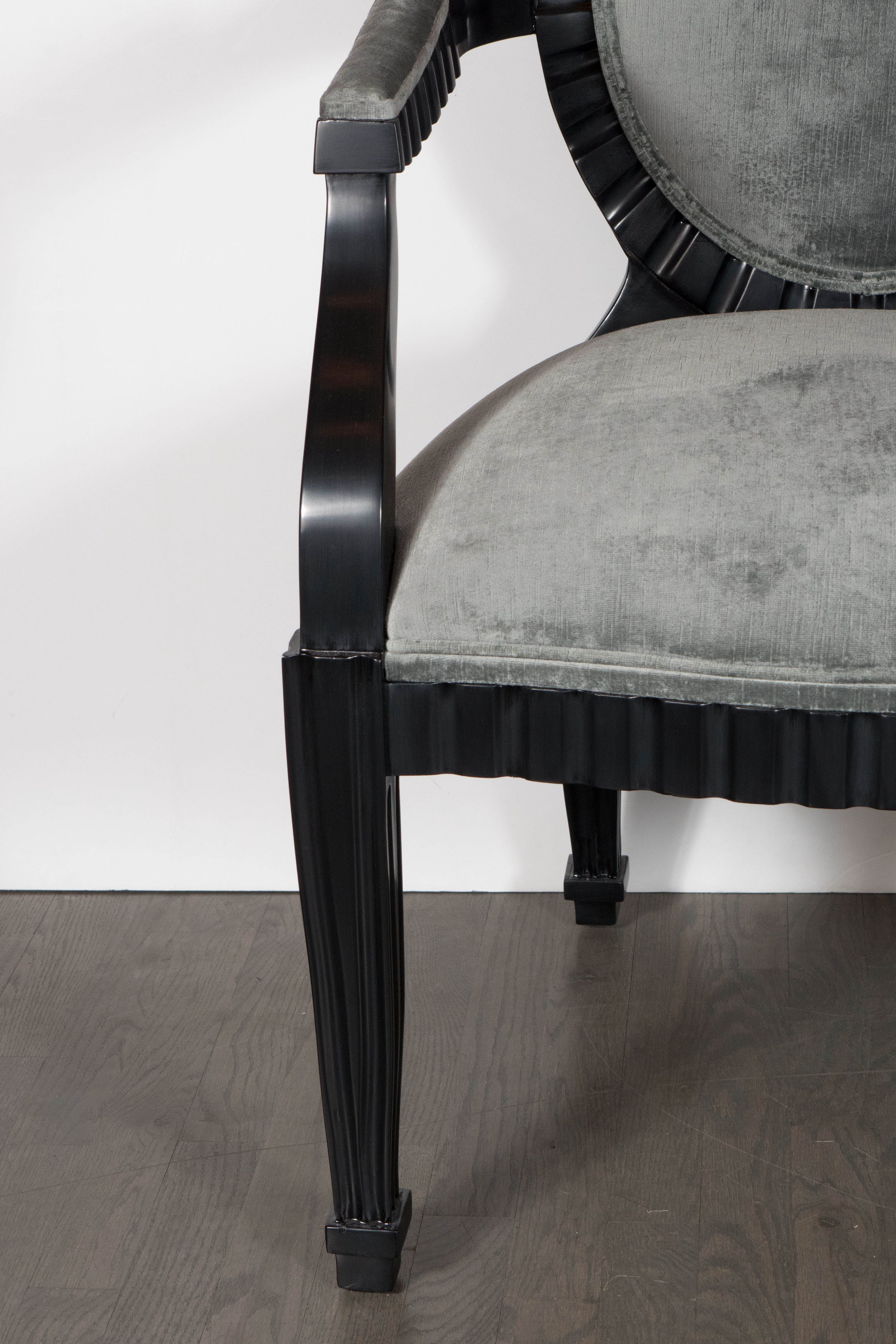 American Pair of Modernist Chairs by Donghia in Ebonized Walnut & Smoked Platinum Velvet
