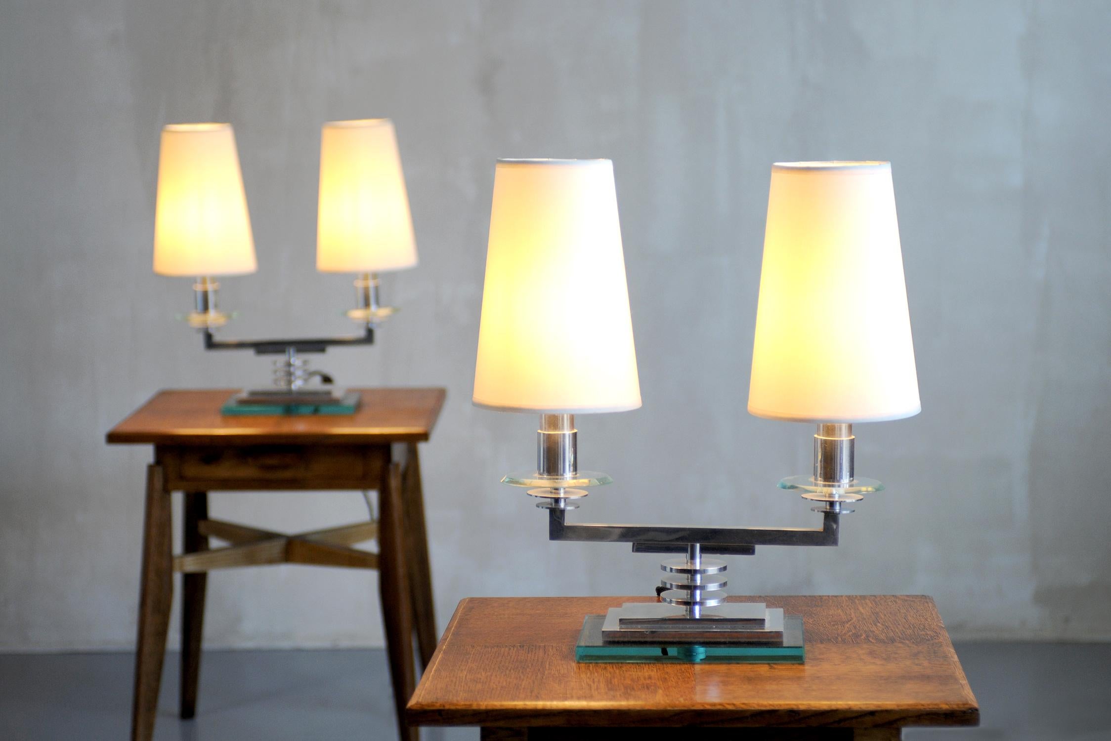 Aluminum Pair of Modernist Chandelier Lamps For Sale
