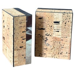Vintage Pair of Modernist Chrome and Cork Bookends