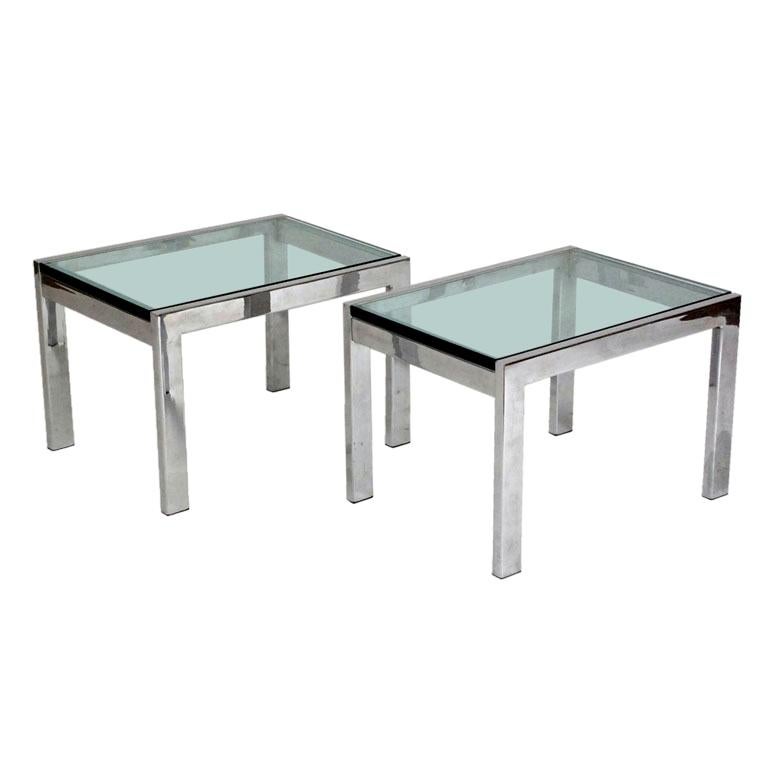 Pair of Modernist Chrome and Thick Glass Side Tables