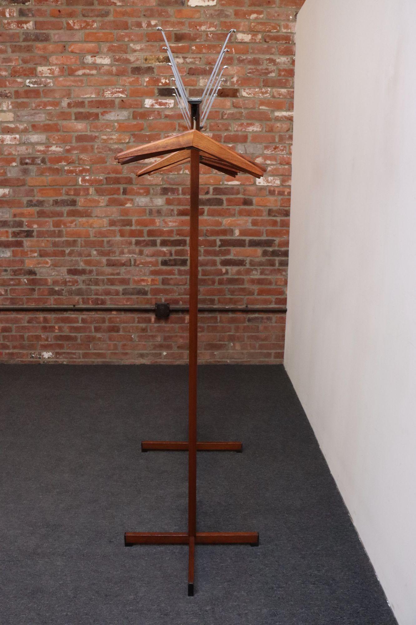 American Pair of Modernist Chrome and Walnut Coat and Hat Trees / Racks by Vogel Peterson For Sale