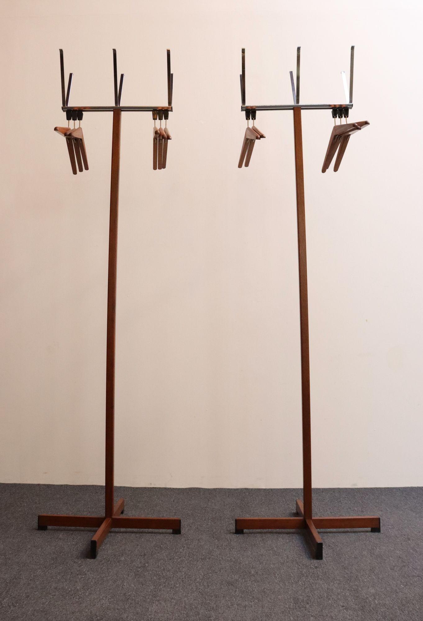 Mid-20th Century Pair of Modernist Chrome and Walnut Coat and Hat Trees / Racks by Vogel Peterson For Sale