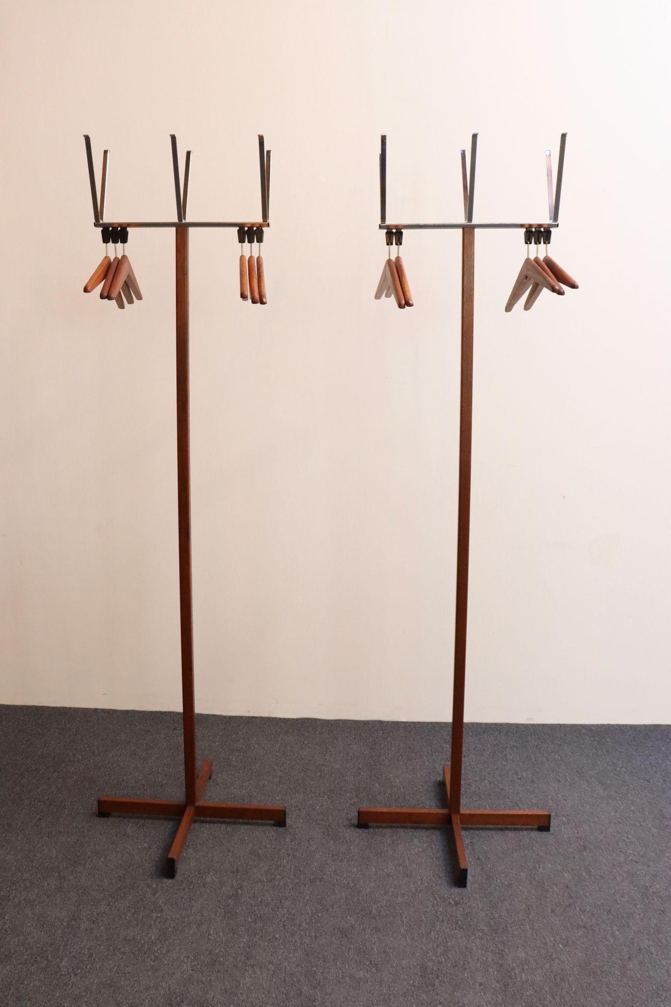 Pair of Modernist Chrome and Walnut Coat and Hat Trees / Racks by Vogel Peterson For Sale 1