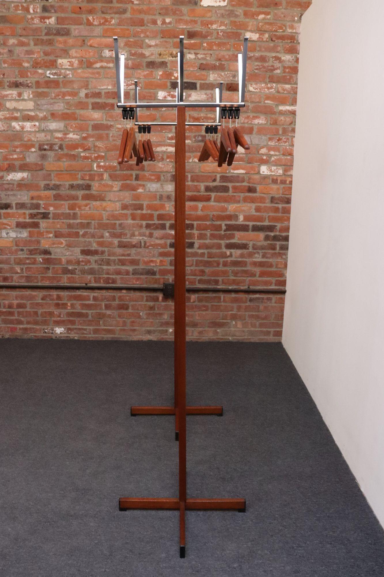 Pair of Modernist Chrome and Walnut Coat and Hat Trees / Racks by Vogel Peterson For Sale 2