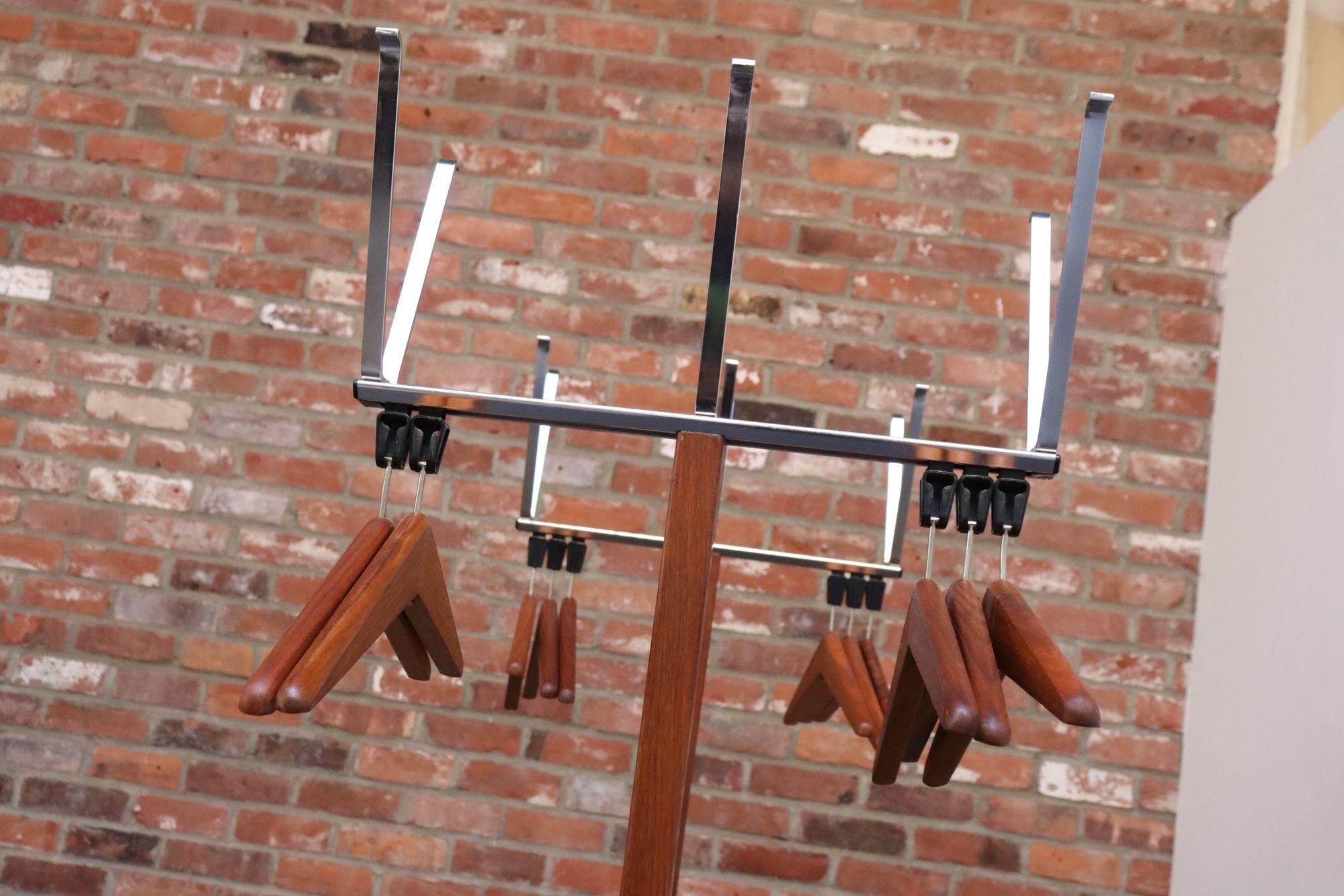 Pair of Modernist Chrome and Walnut Coat and Hat Trees / Racks by Vogel Peterson For Sale 4