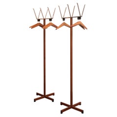 Pair of Modernist Chrome and Walnut Coat and Hat Trees / Racks by Vogel Peterson