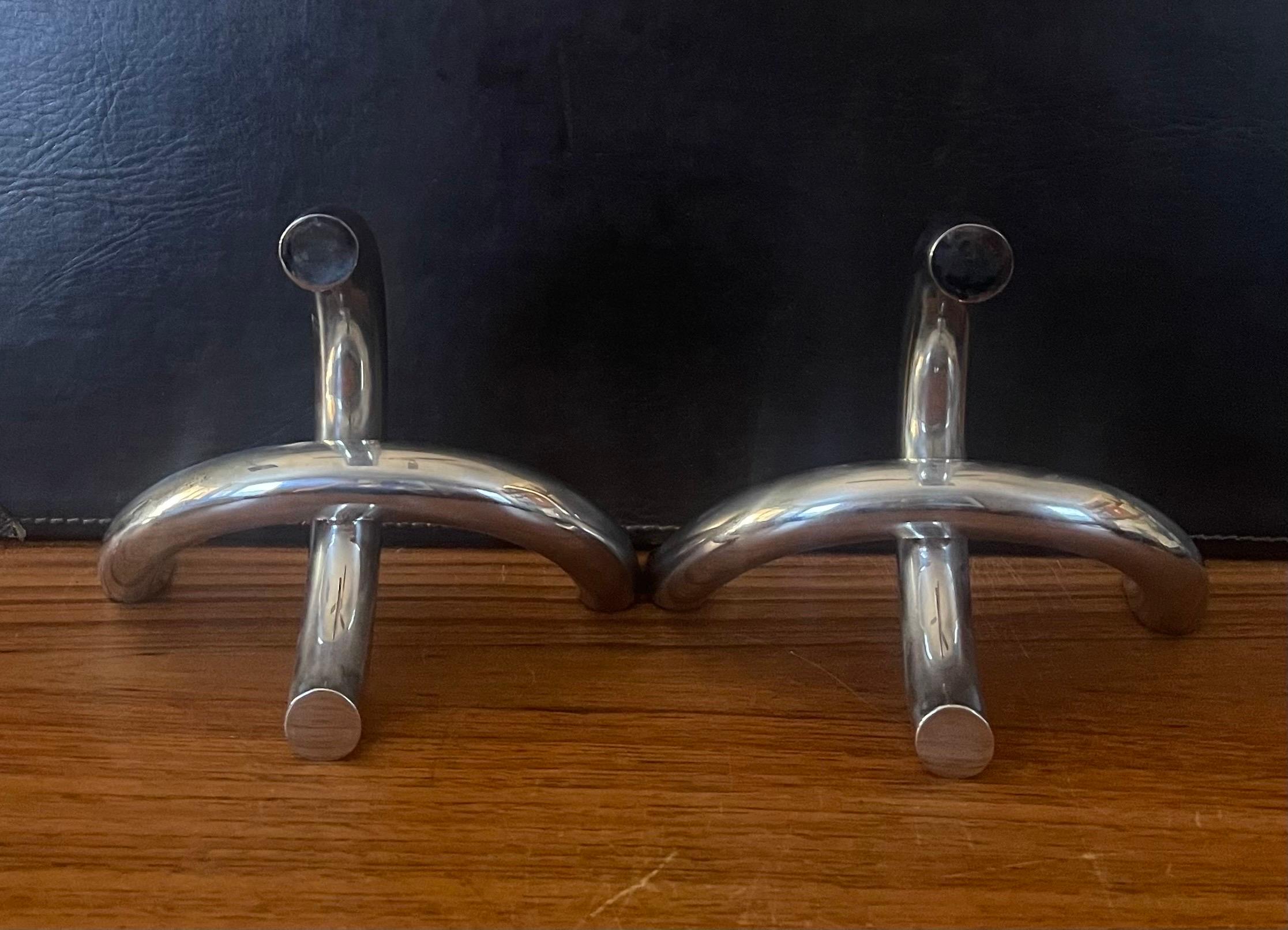 20th Century Pair of Modernist Chrome Chain Link Bookends For Sale