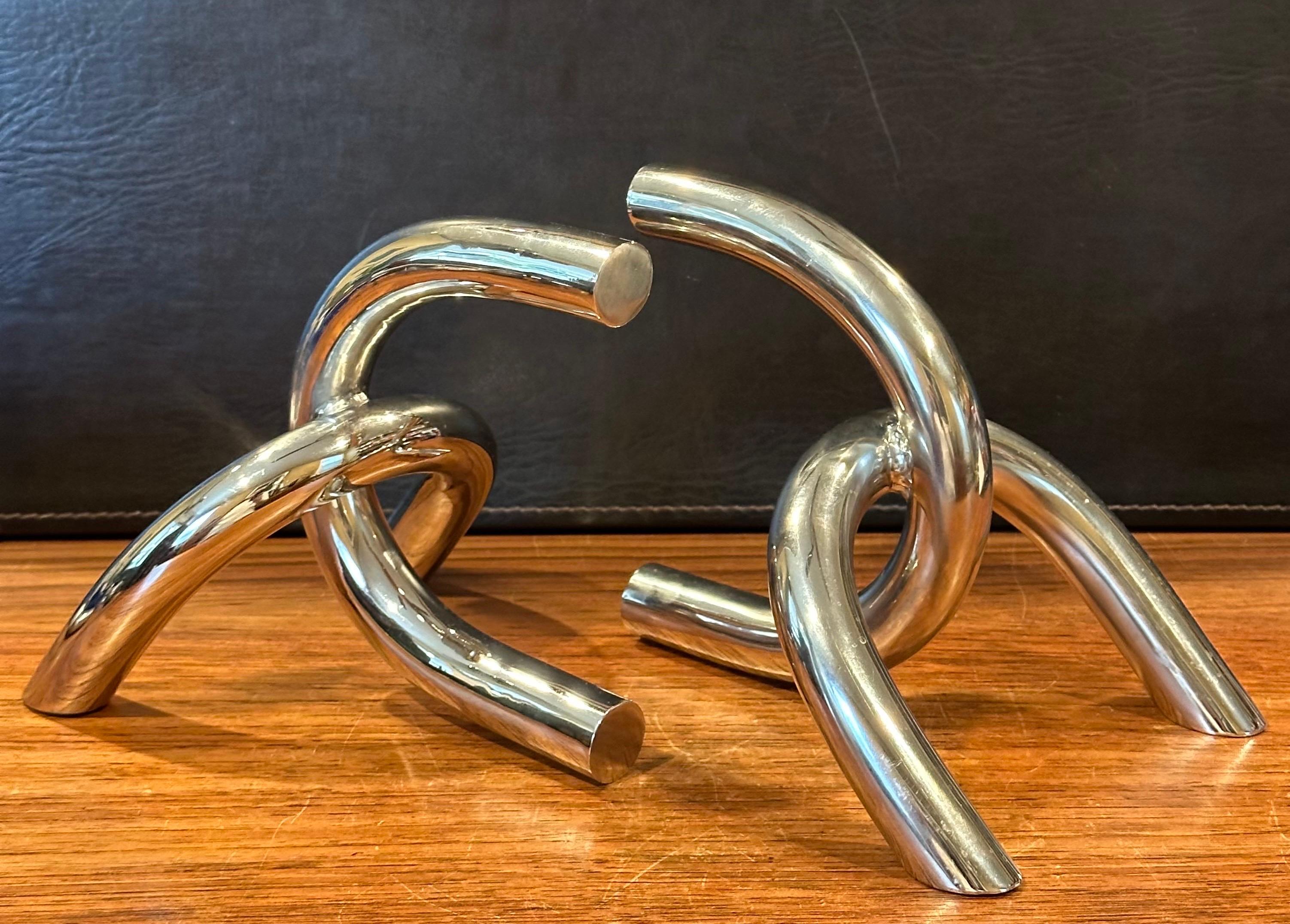 Steel Pair of Modernist Chrome Chain Link Bookends For Sale