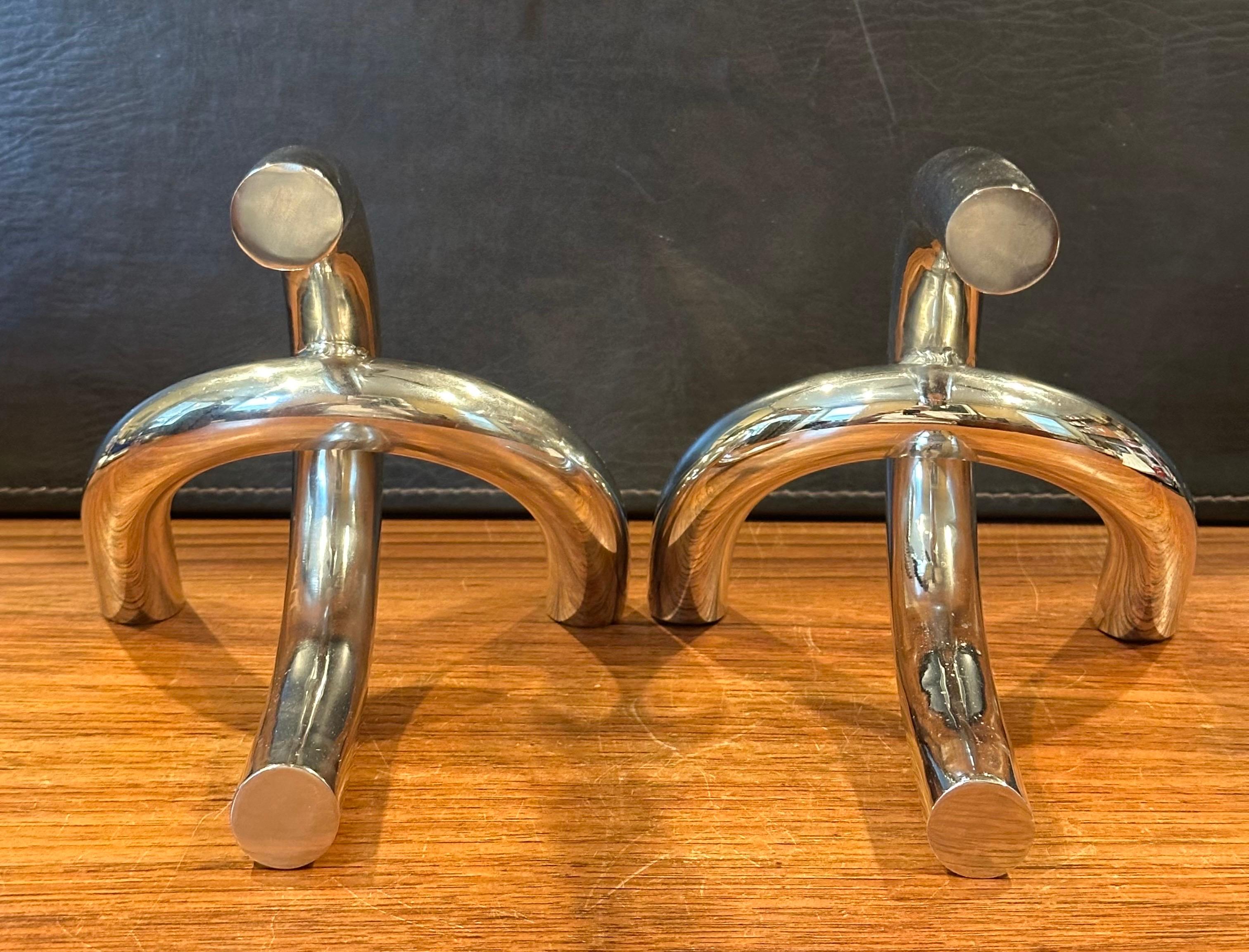 Pair of Modernist Chrome Chain Link Bookends For Sale 2