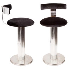 Pair of Modernist Chrome Steel Swivel Bar Stools by Designs for Leisure