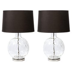 Pair of Modernist Chrome 
Translucent Handblown Murano Textural Table Lamps