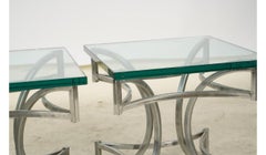 Pair Of Modernist Chromed Metal And Glass Side Tables