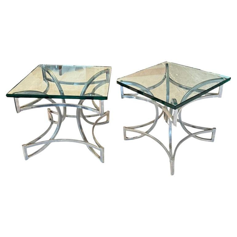 Modernistische Beistelltische aus verchromtem Metall und Glas, Paar