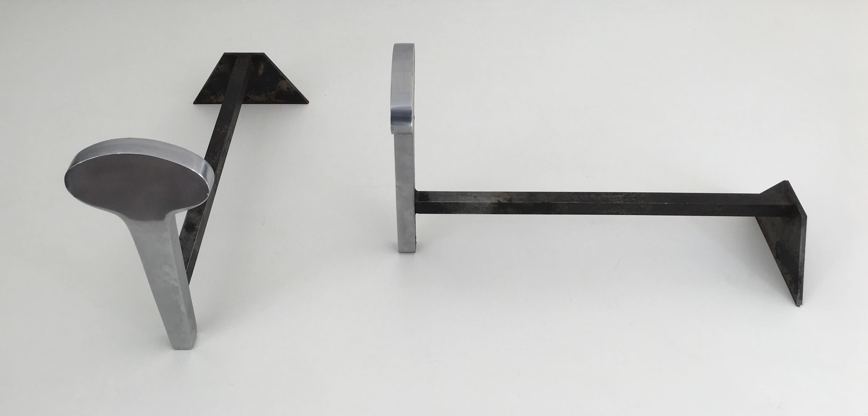 Pair of Modernist Chromed Steel and Iron Andirons, French, circa 1970 For Sale 4
