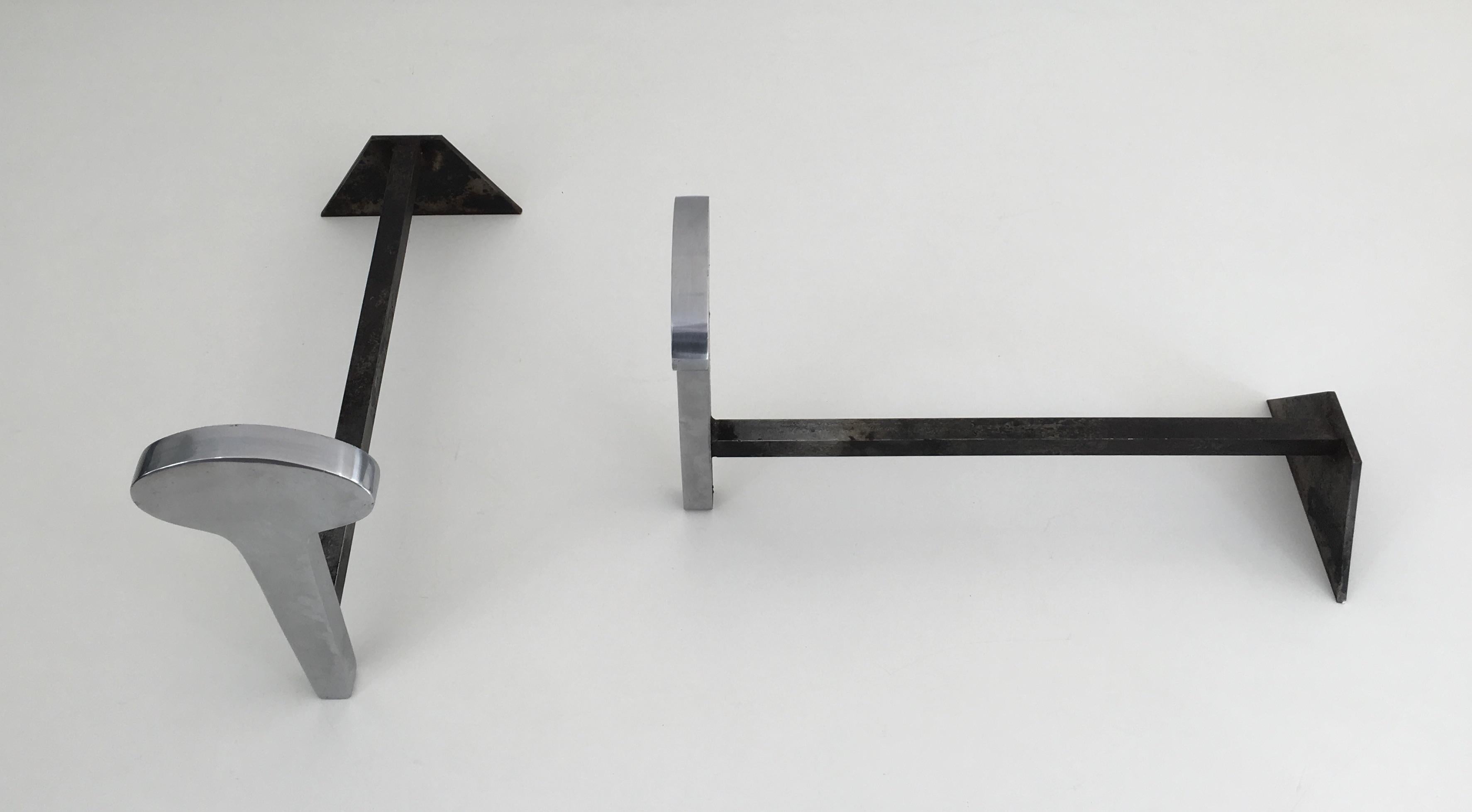 Pair of Modernist Chromed Steel and Iron Andirons, French, circa 1970 For Sale 13