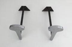 Pair of Modernist Chromed Steel and Iron Andirons, French, circa 1970