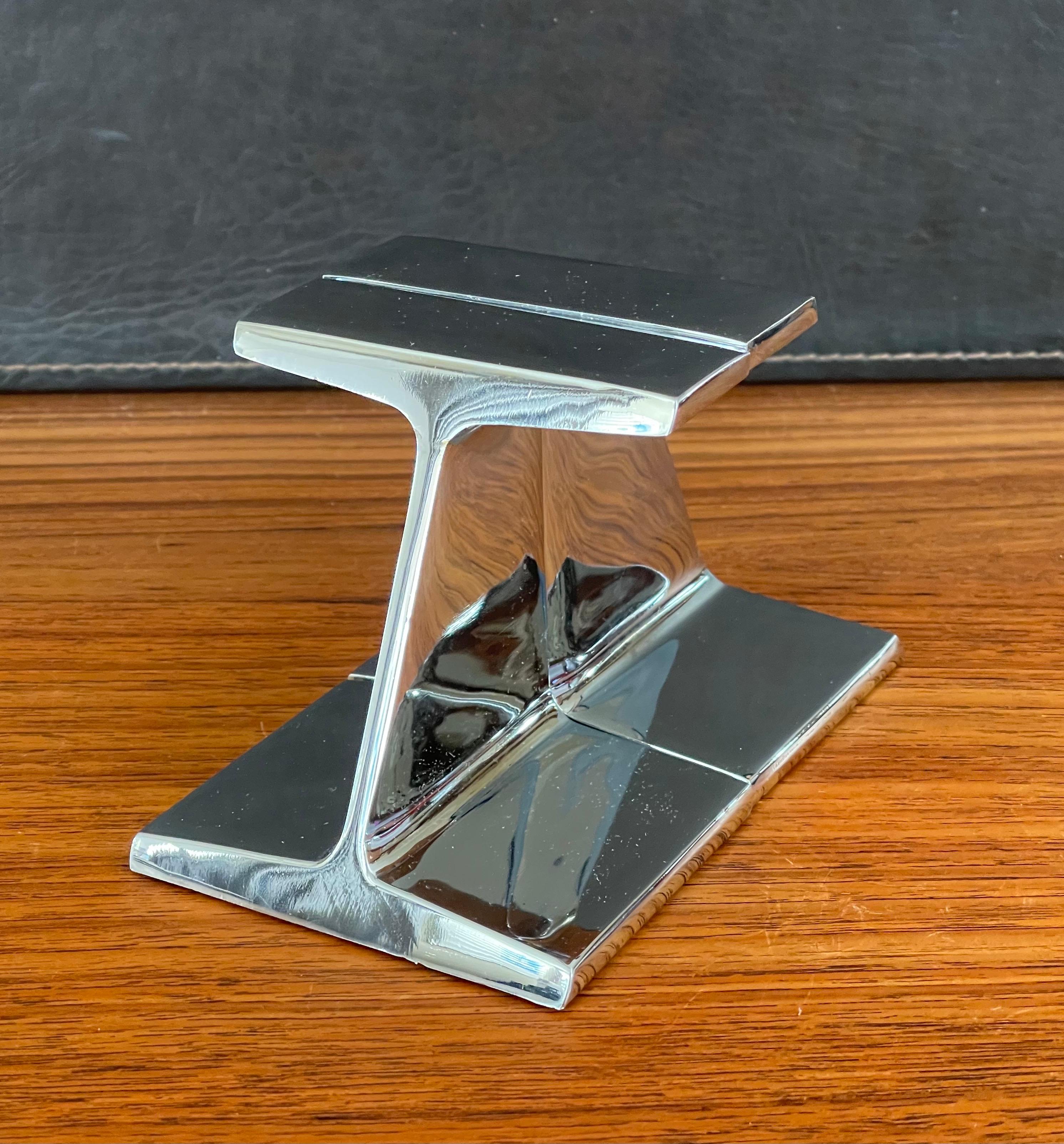 Pair of Modernist Chromed Steel I-Beam Bookends by Bill Curry for Design Line 4