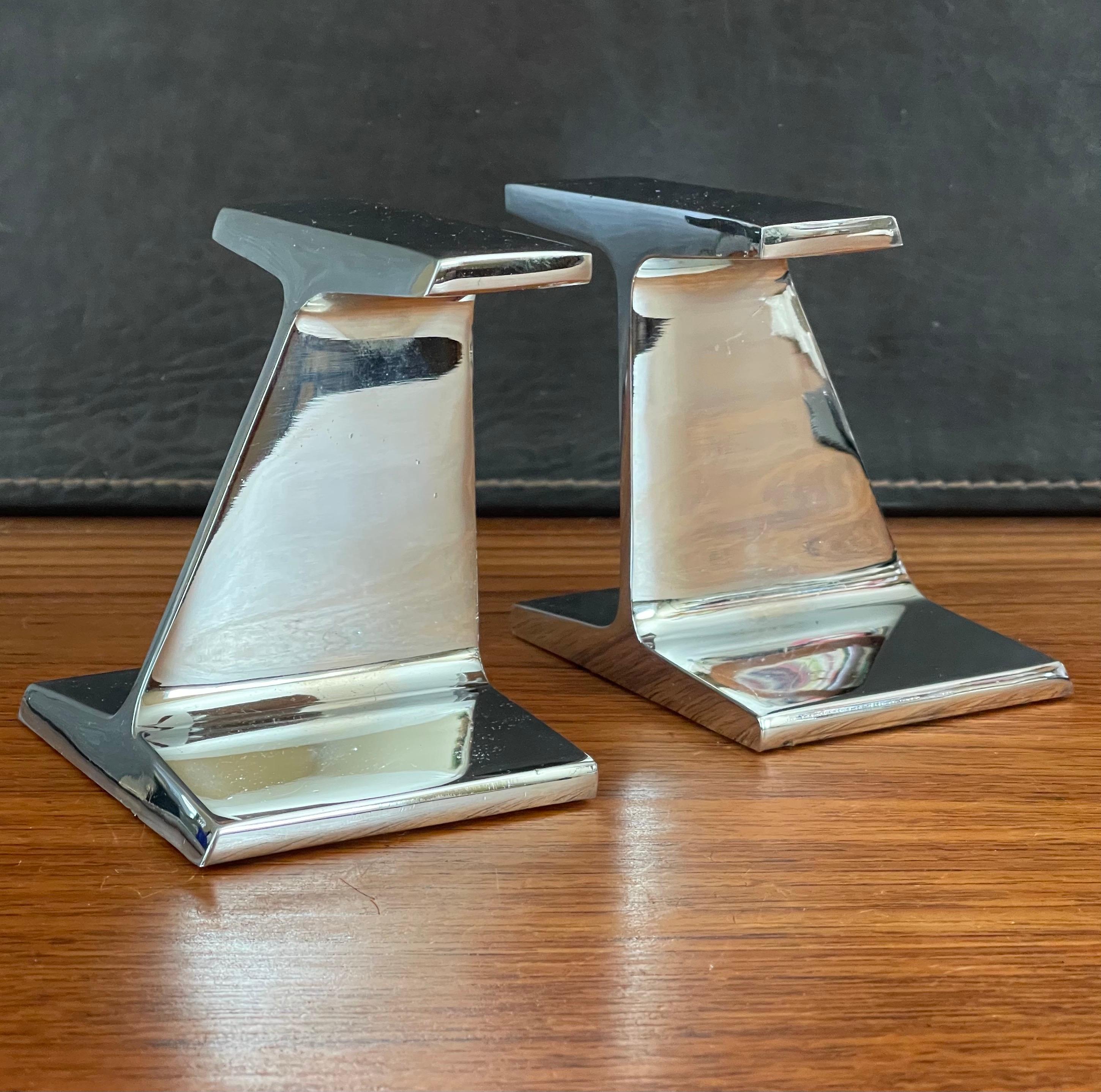Pair of Modernist Chromed Steel I-Beam Bookends by Bill Curry for Design Line 7