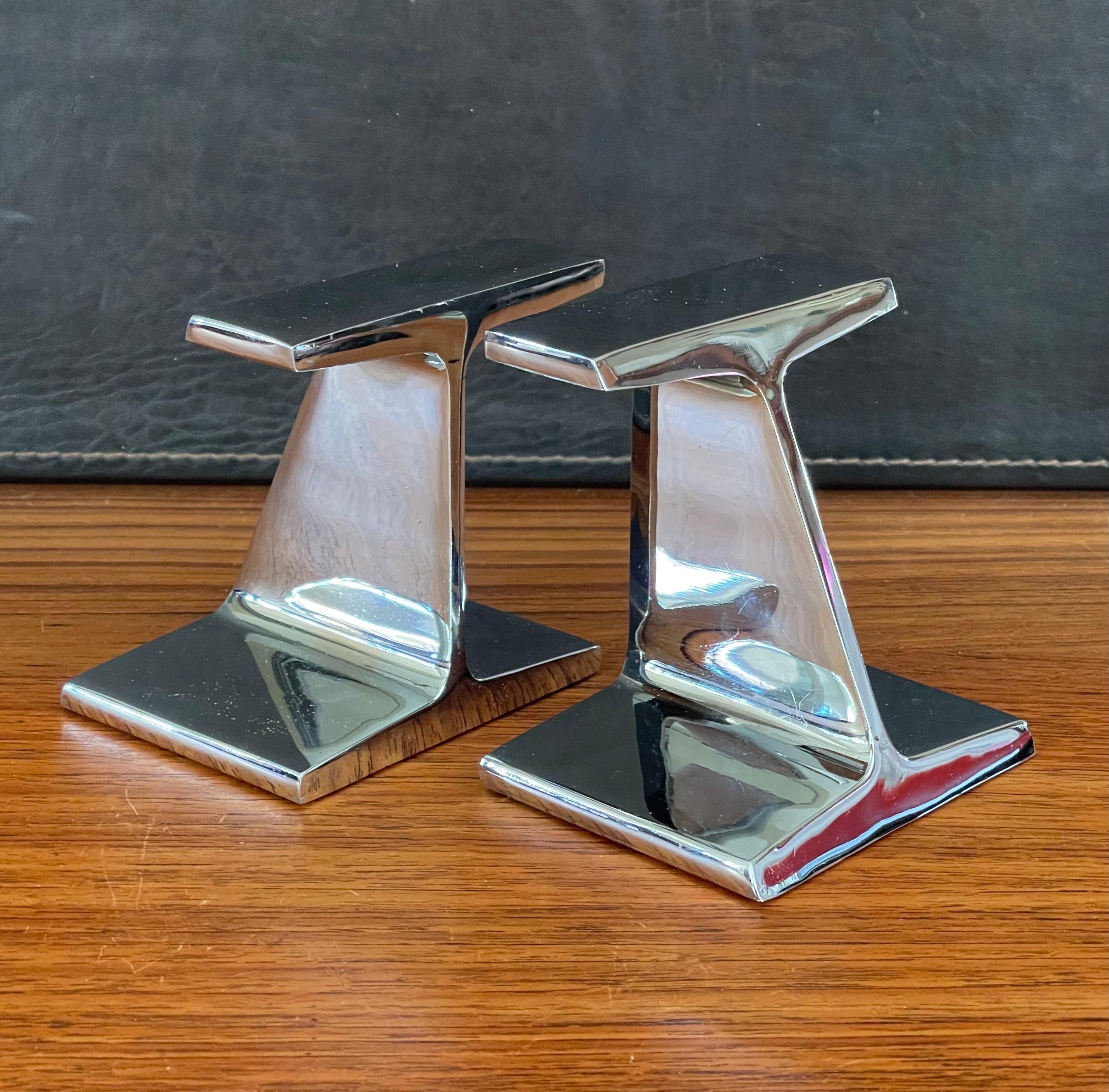 20th Century Pair of Modernist Chromed Steel I-Beam Bookends by Bill Curry for Design Line