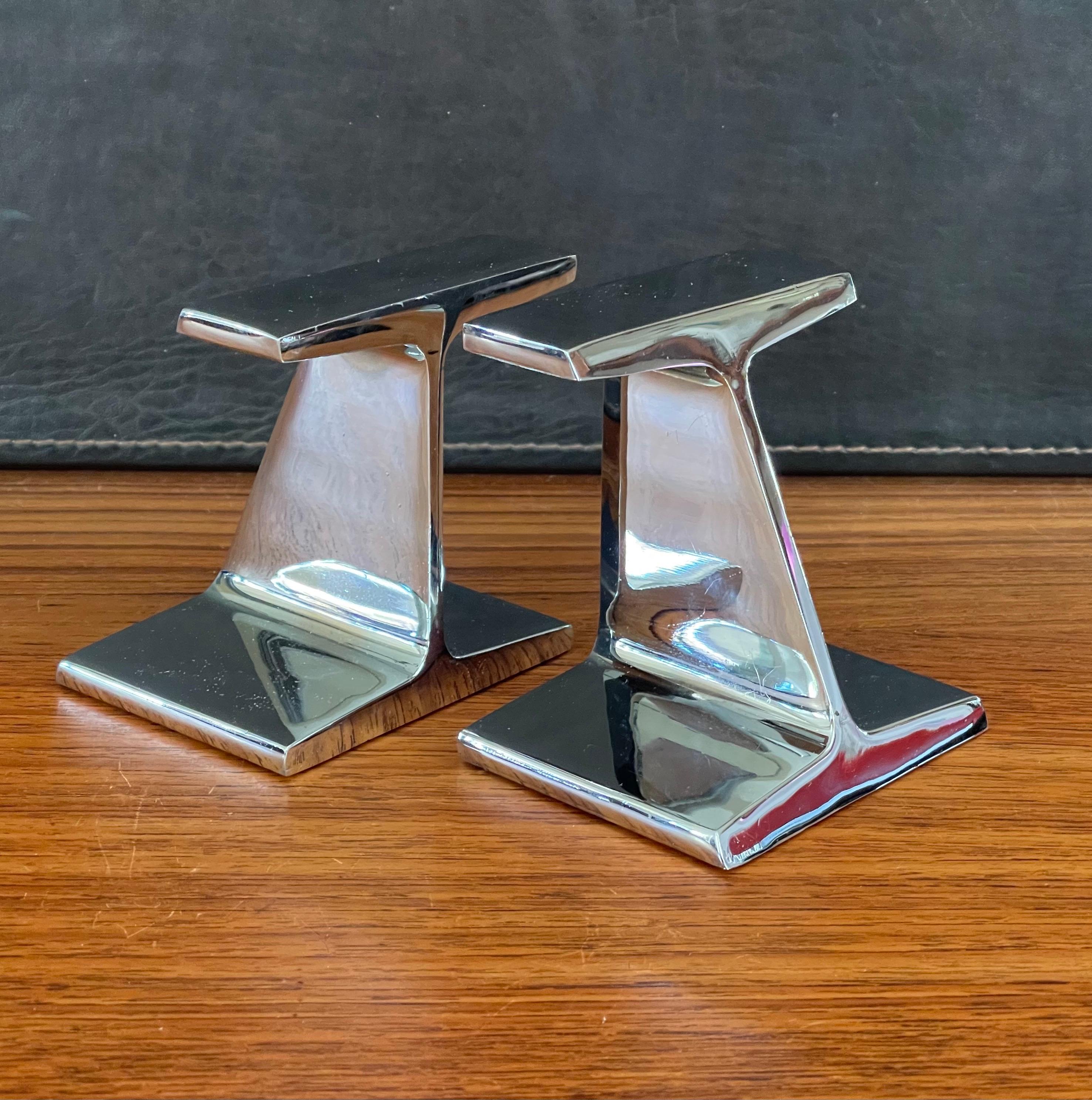 Pair of Modernist Chromed Steel I-Beam Bookends by Bill Curry for Design Line 1