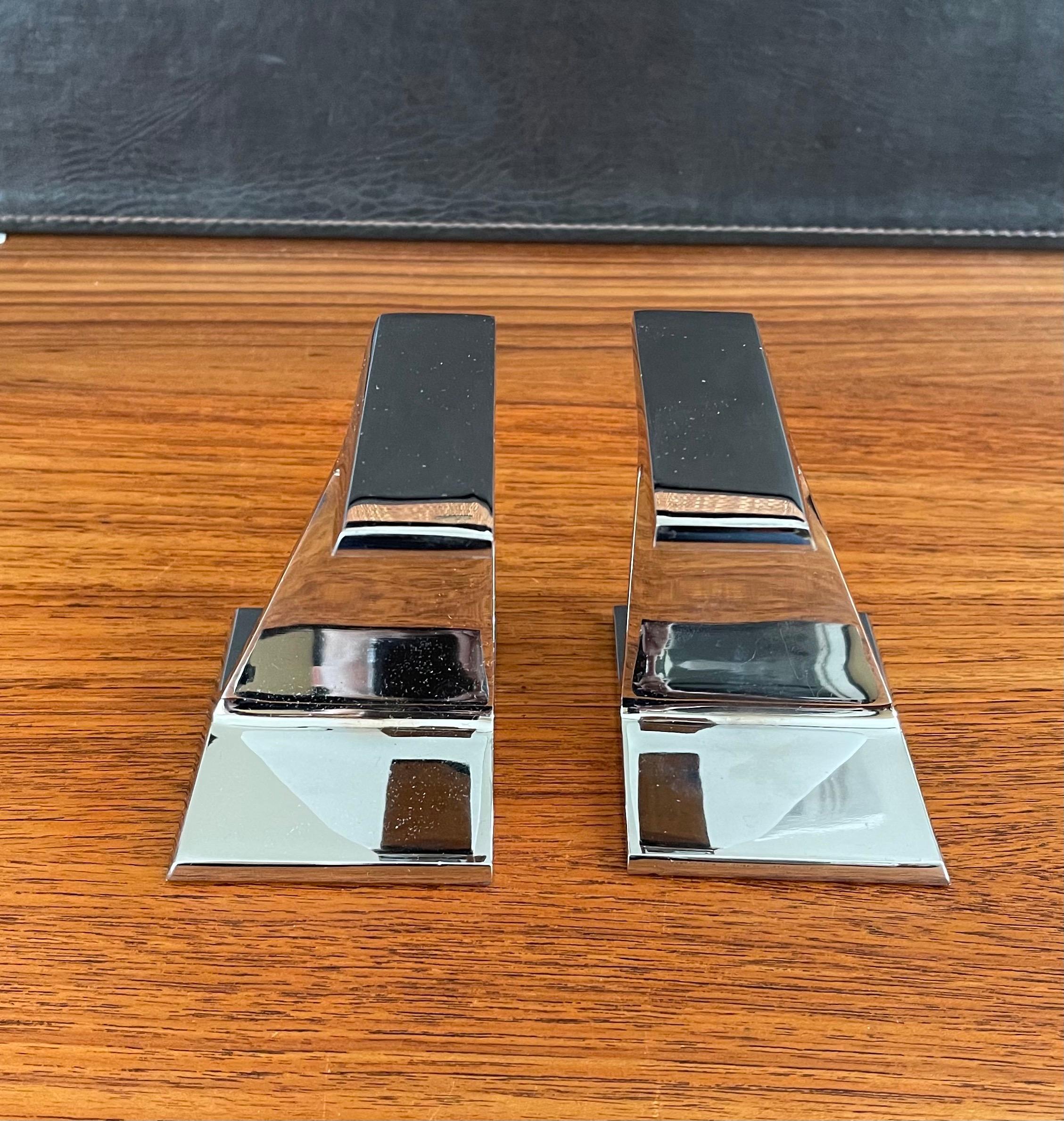 Pair of Modernist Chromed Steel I-Beam Bookends by Bill Curry for Design Line 3