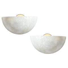 Pair of Modernist Crescent Form Alabaster Sconces with Brass Fittings