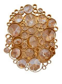 Pair of Modernist Crystal Wall Scones by Palwa in Gilded Brass