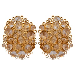 Pair of Modernist Crystal Wall Scones by Palwa in Gilded Brass