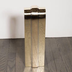 Pair of Modernist Curved Nickel and Brass Andirons, Manner of Karl Springer