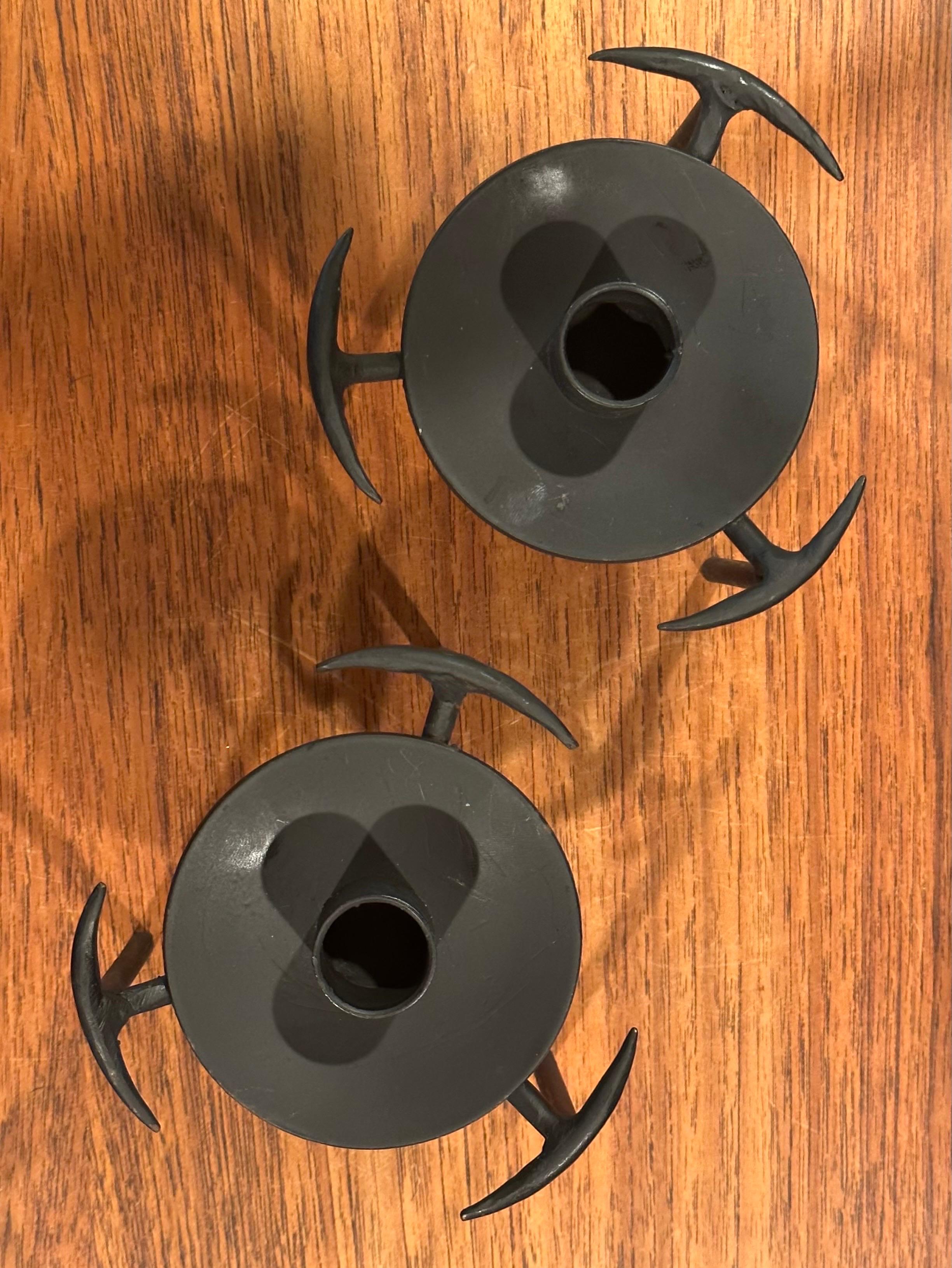 Pair of Modernist Cut Steel Candle Holders For Sale 9
