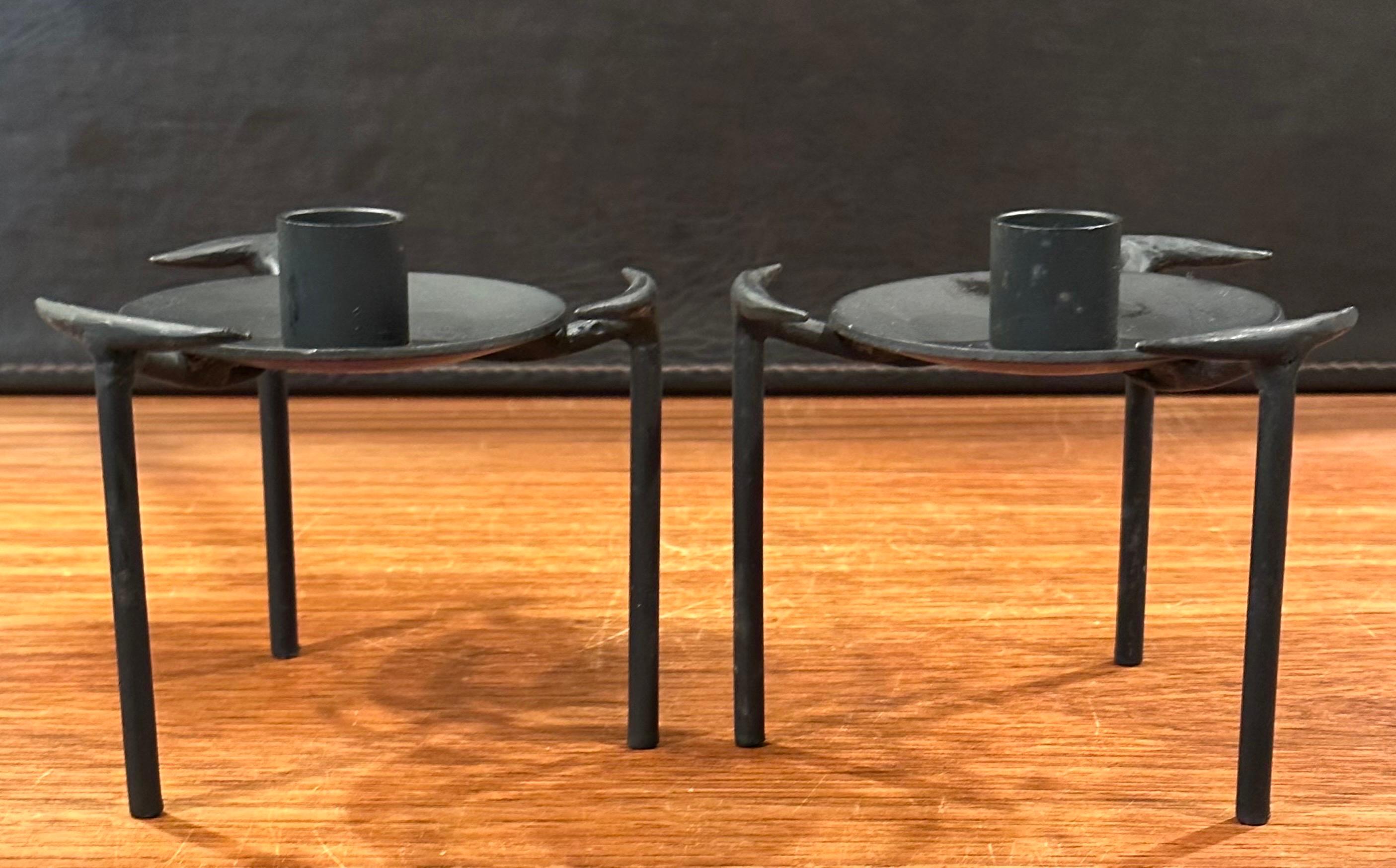 Pair of Modernist Cut Steel Candle Holders For Sale 1