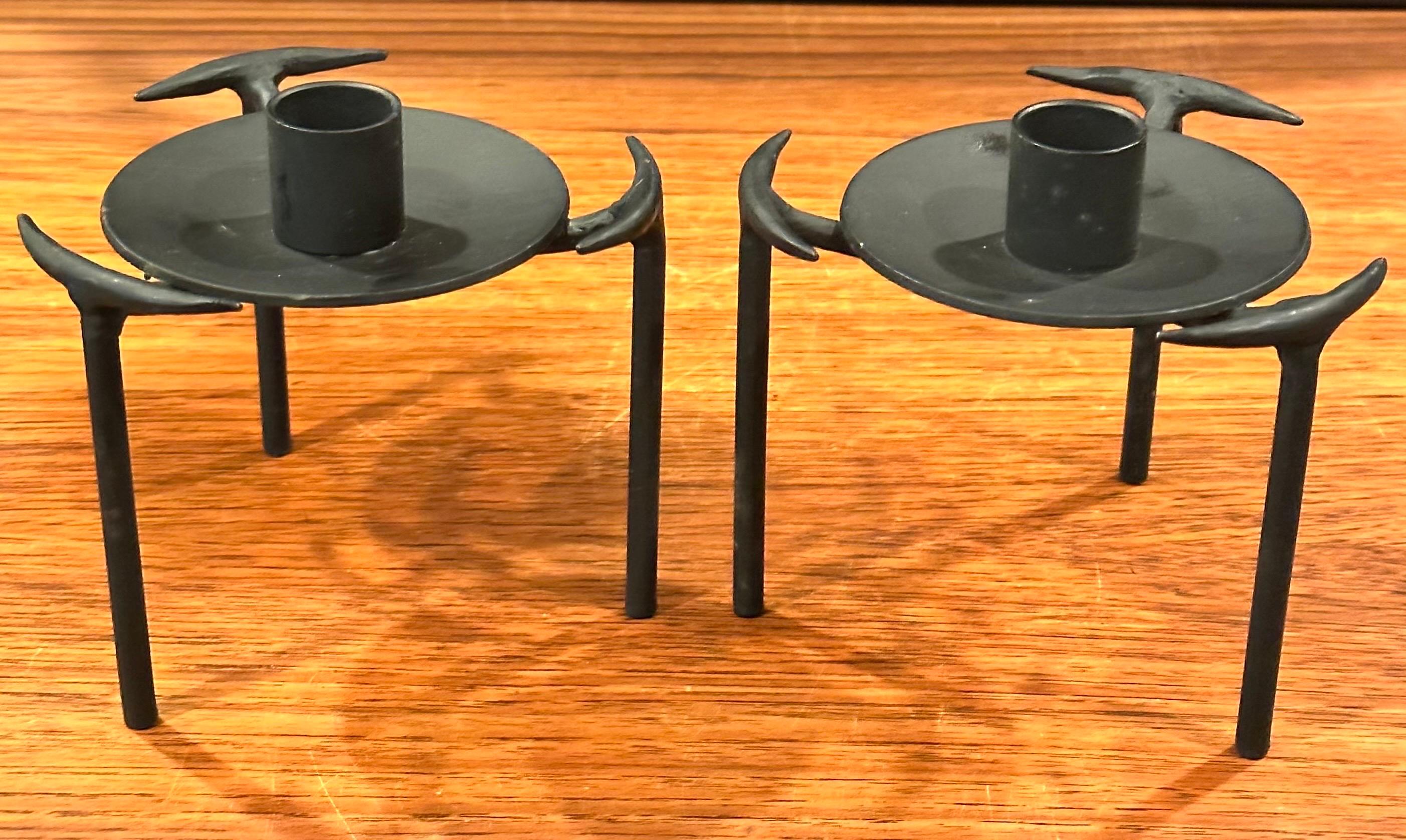 Pair of Modernist Cut Steel Candle Holders For Sale 2