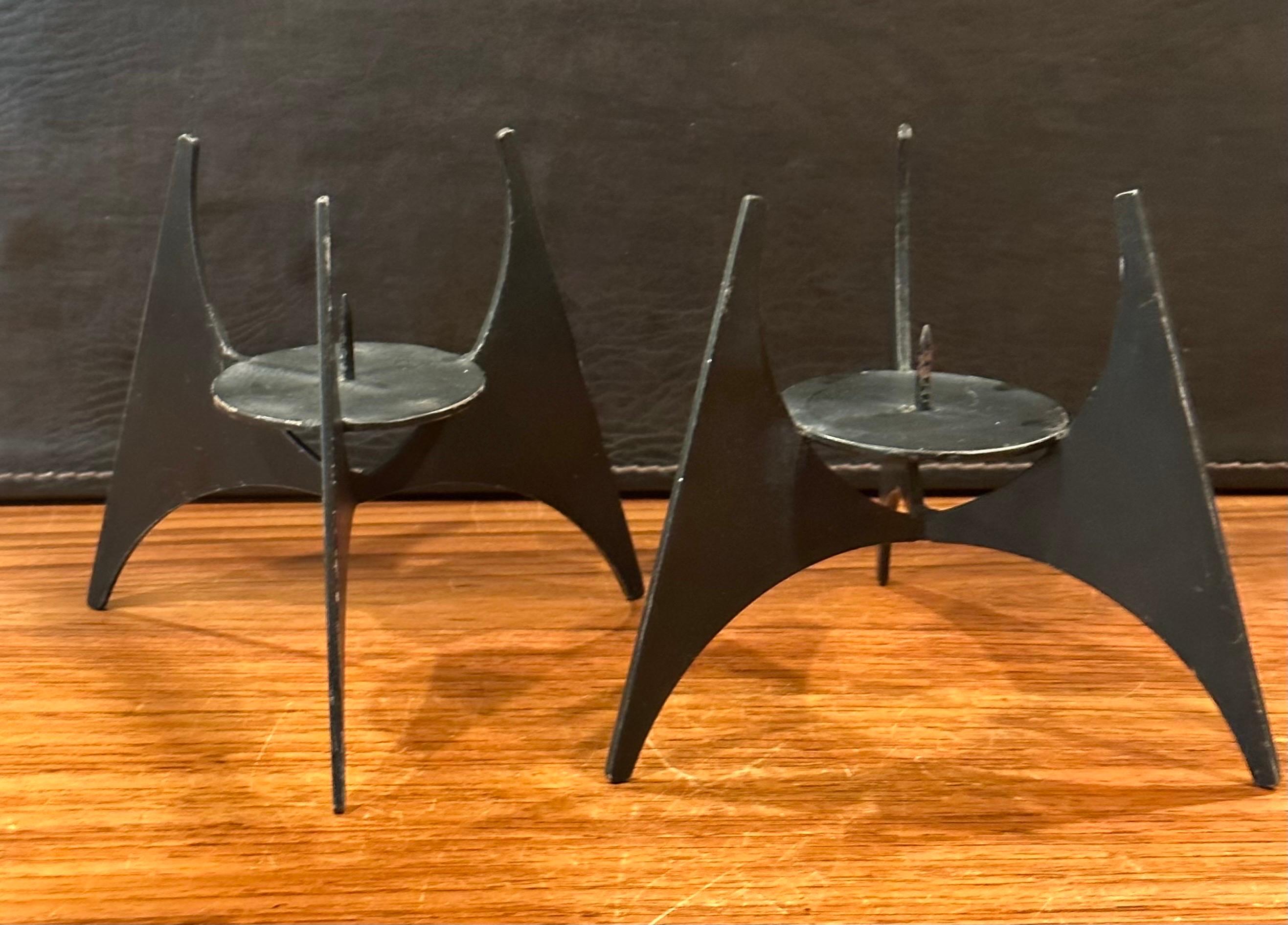 Pair of Modernist Cut Steel Candle Holders For Sale 2