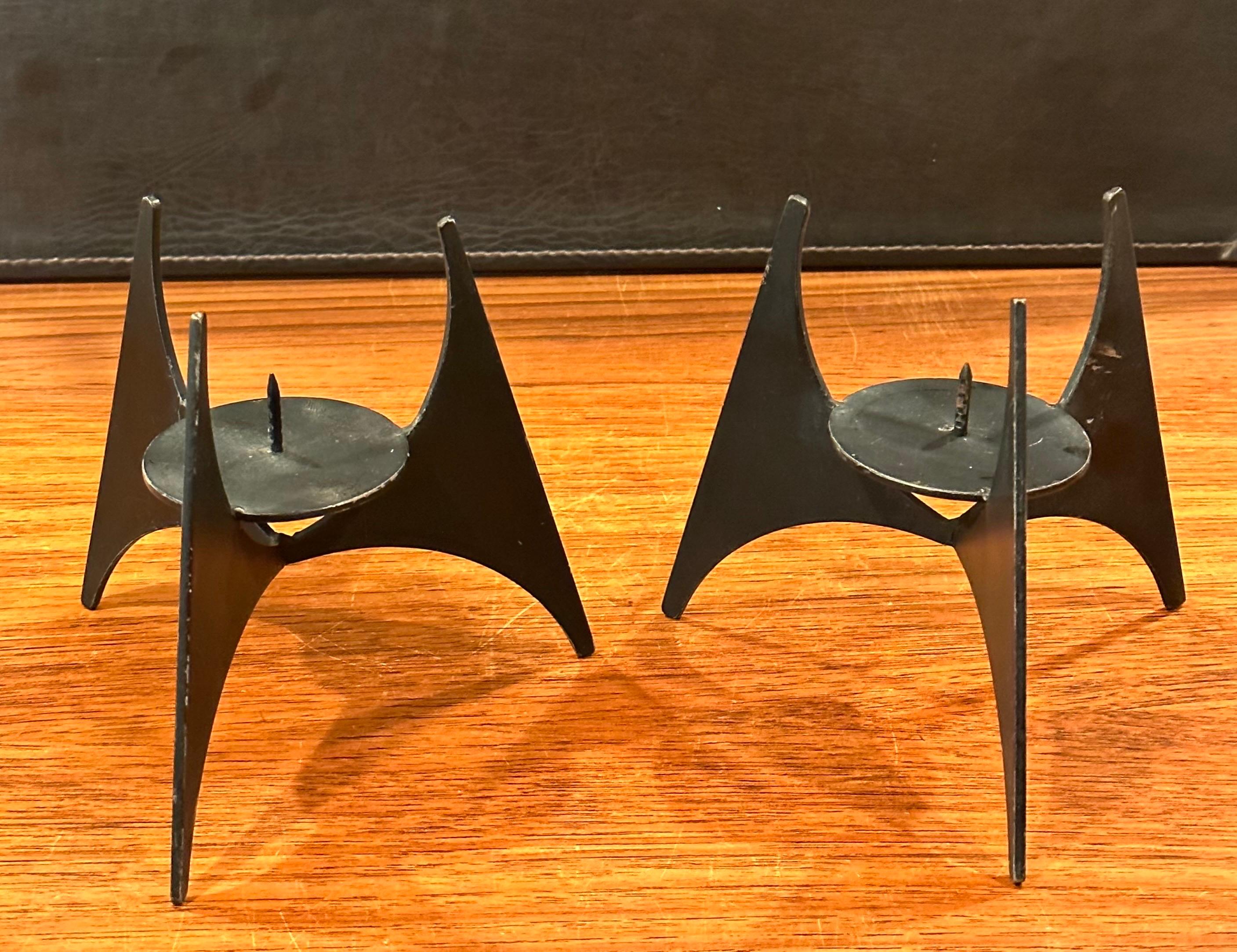 Pair of Modernist Cut Steel Candle Holders For Sale 3