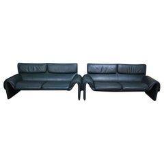 Pair of Modernist De Sede DS 2011 / 02 Two-Seat Sofas in Petrol Nappa Leather