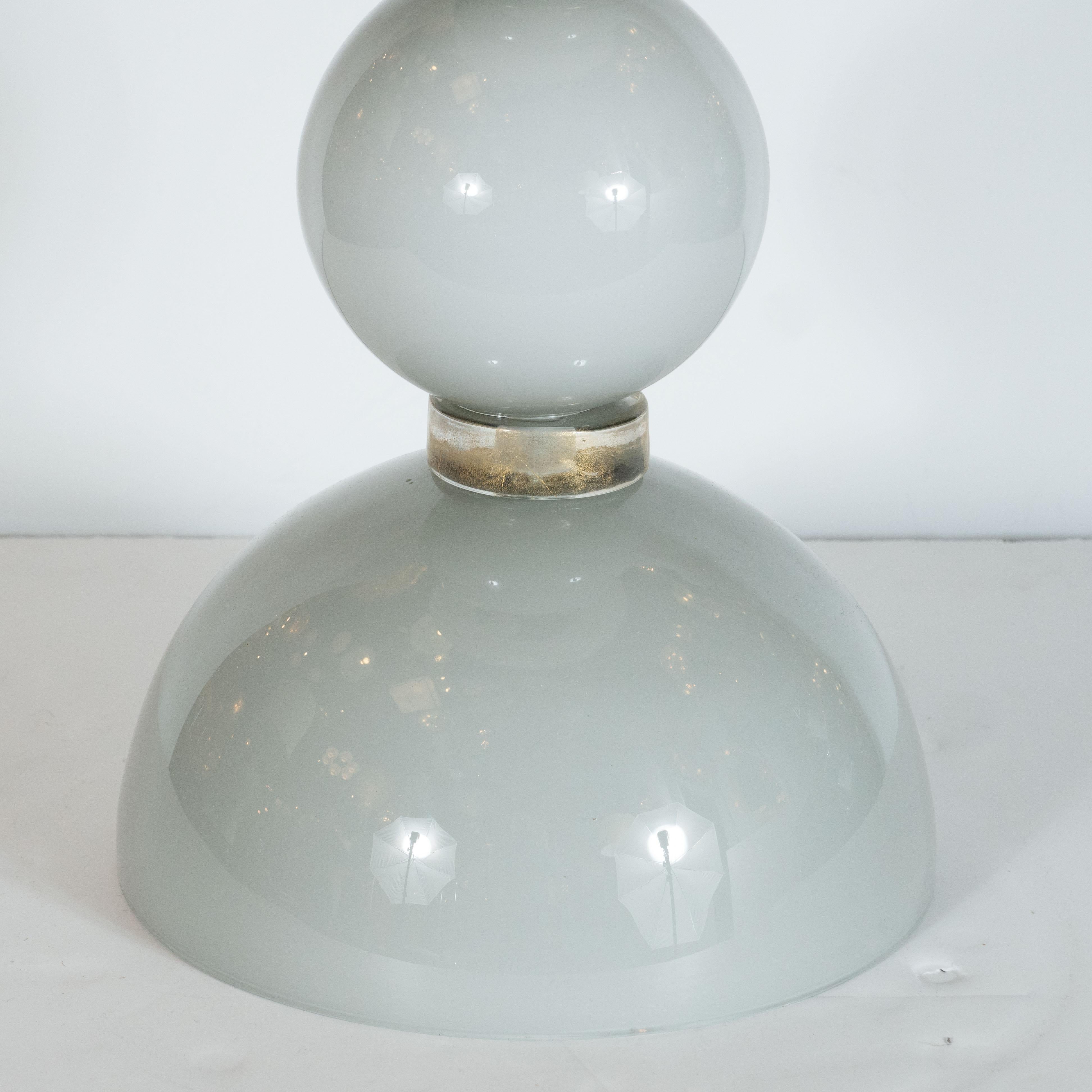 Italian Pair of Modernist Dove Grey Murano Glass Table Lamps with 24-Karat Gold Bands For Sale